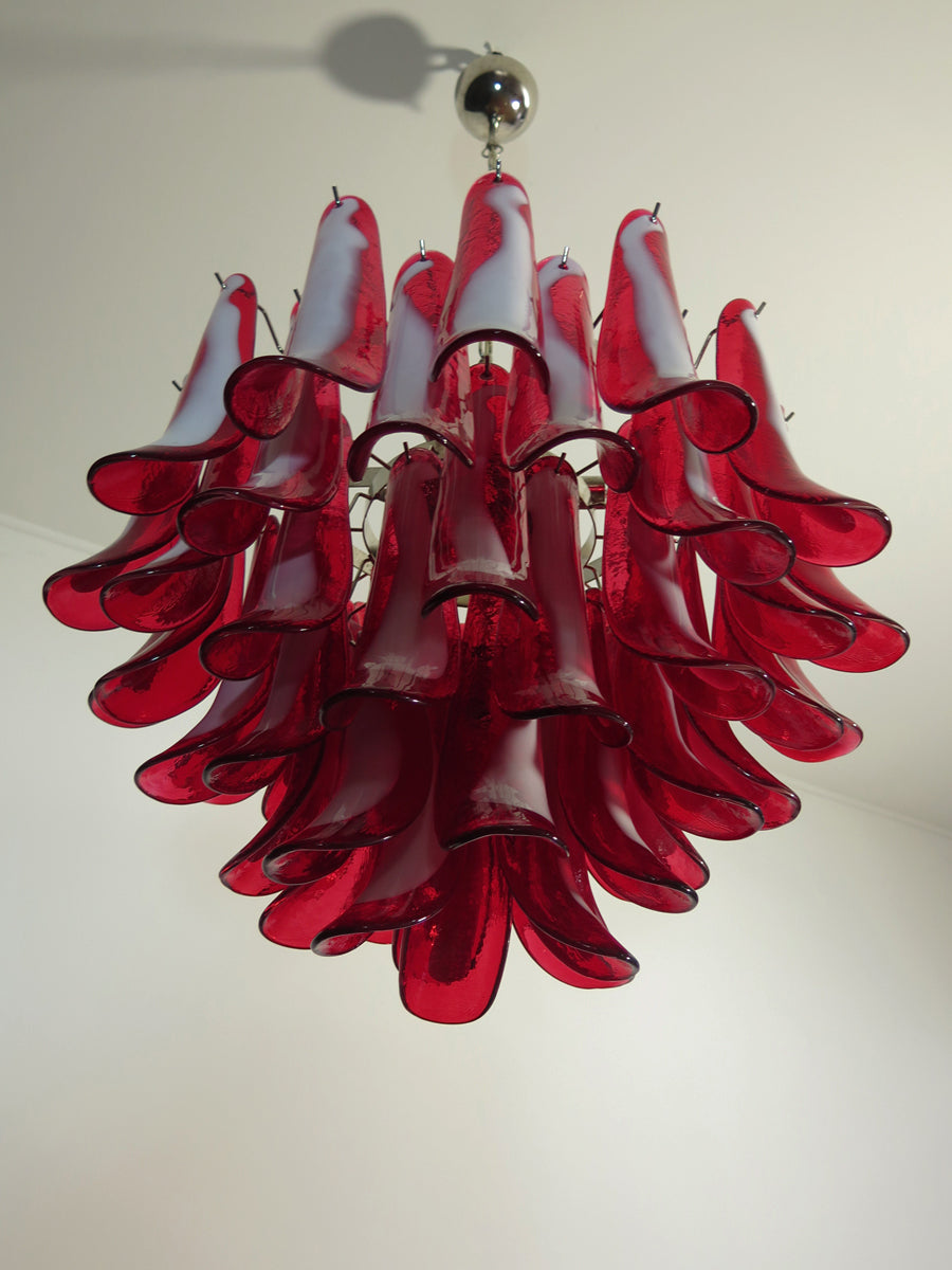 Murano Lysekrone – 53 Rød Konglebladglass – detalj 6 – Murano Classics