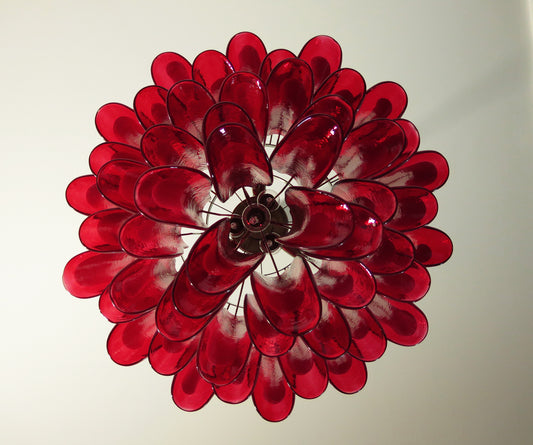 Murano Lysekrone | 53 Rød Konglebladglass