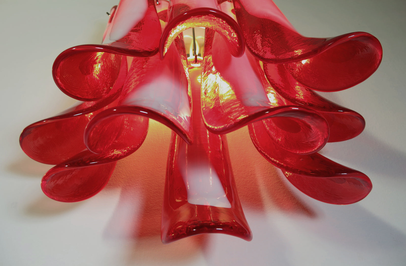 Murano Vegglampe – 10 Rød Konglebladglass – 2 stk – detalj 1 – Murano Classics