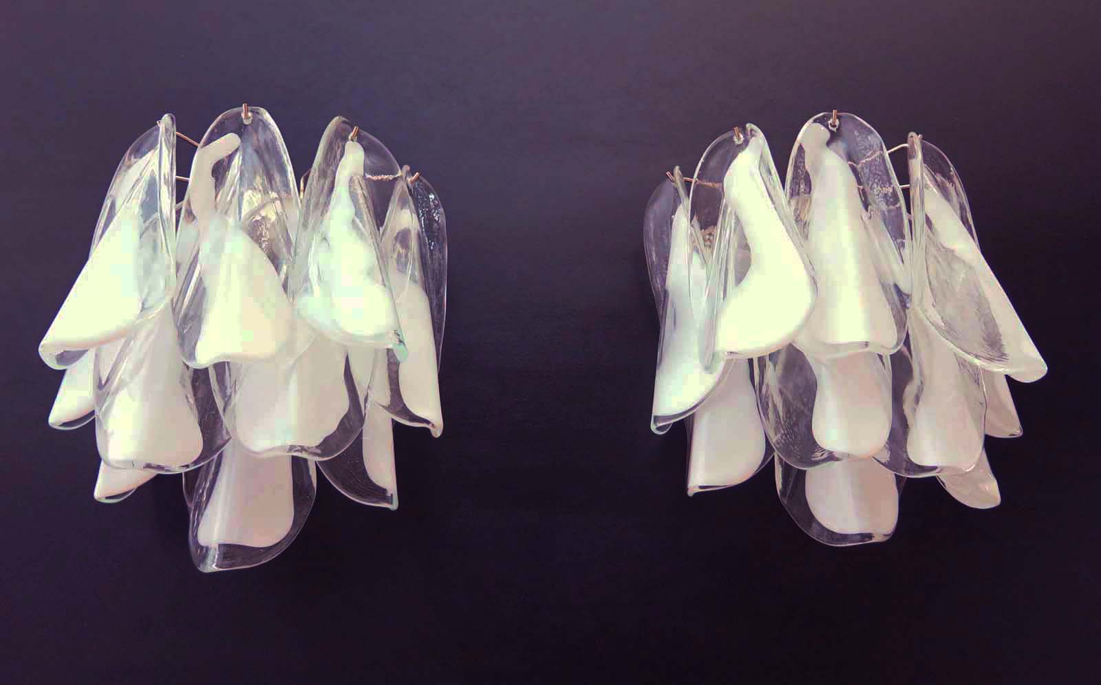 Murano Vegglampe – 20 Klare Hvite Rondiniglass – 2 stk – detalj 4 – Murano Classics