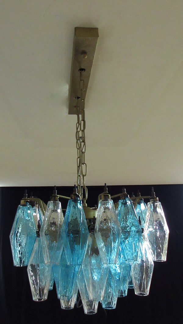 Murano Lysekrone – 84 Klare og Blå Poliedriglass – detalj 2 – Murano Classics