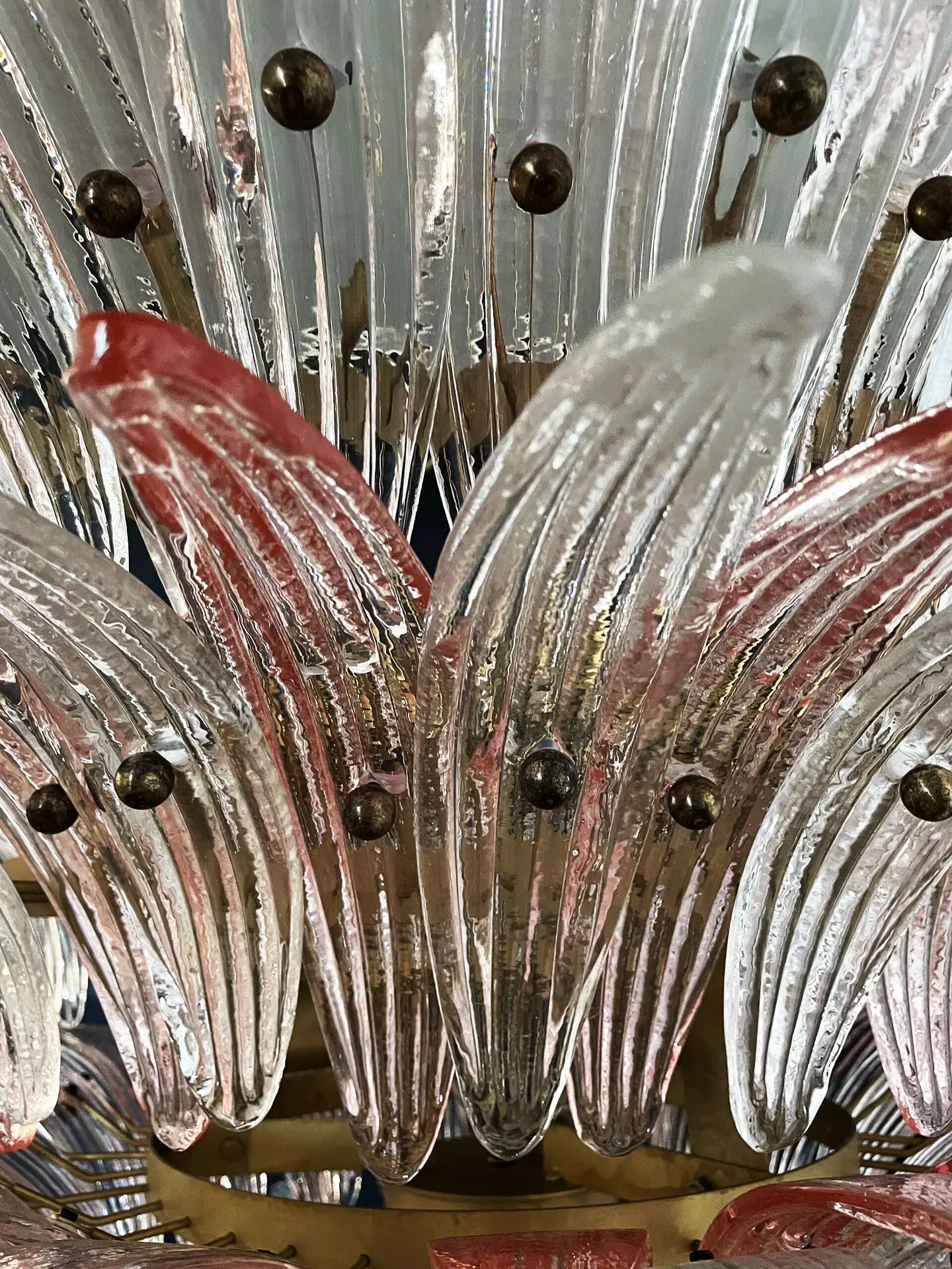 Murano Lysekrone – 163 Klare og rosa Palmeglass – detalj 5 – Murano Classics