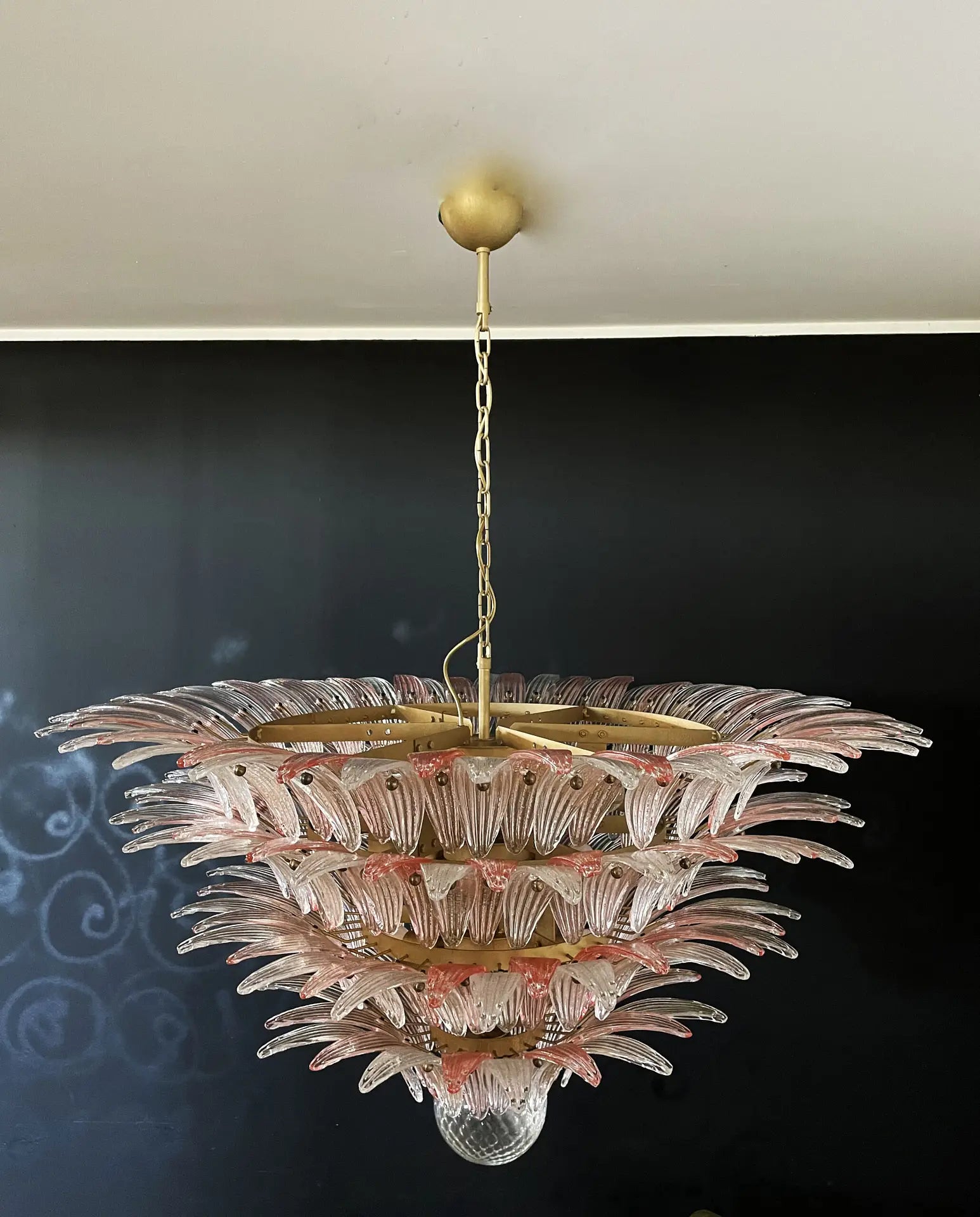 Murano Lysekrone – 163 Klare og rosa Palmeglass – detalj 3 – Murano Classics