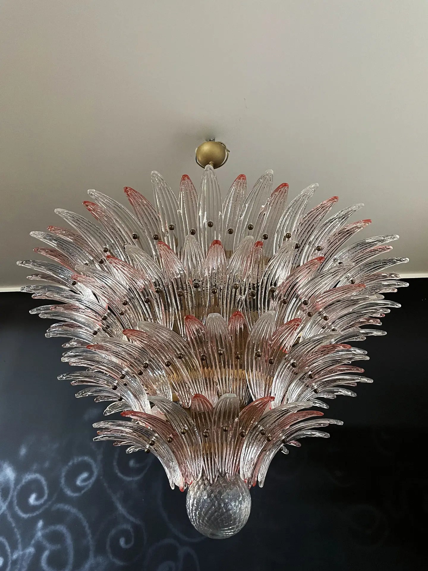 Murano Lysekrone – 163 Klare og rosa Palmeglass – detalj 2 – Murano Classics
