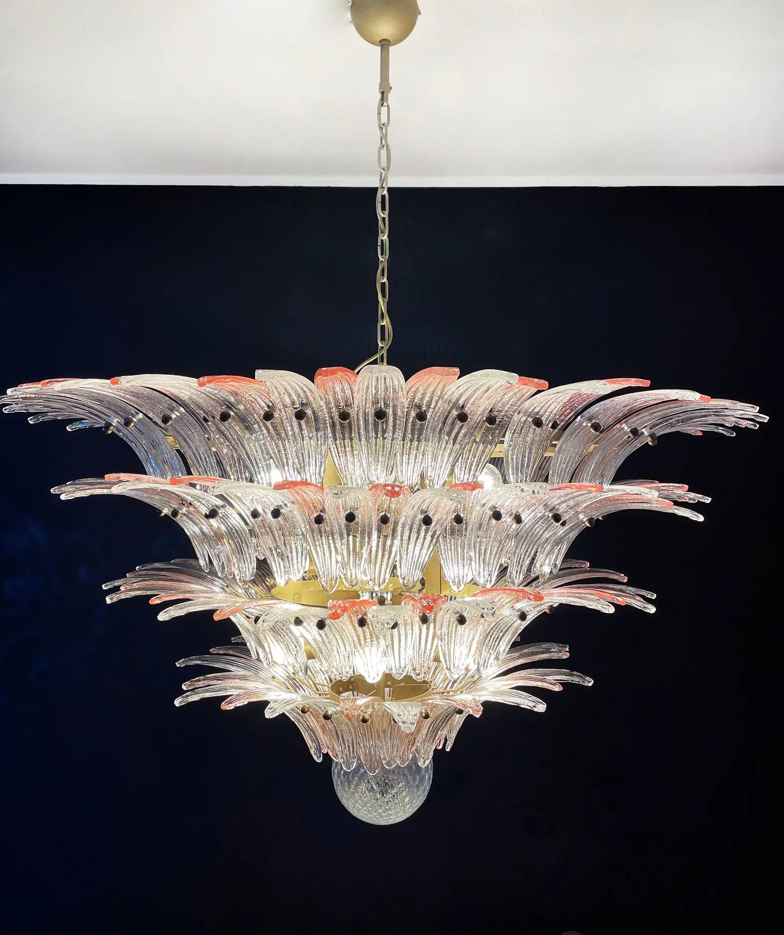 Murano Lysekrone – 163 Klare og rosa Palmeglass – detalj 7 – Murano Classics