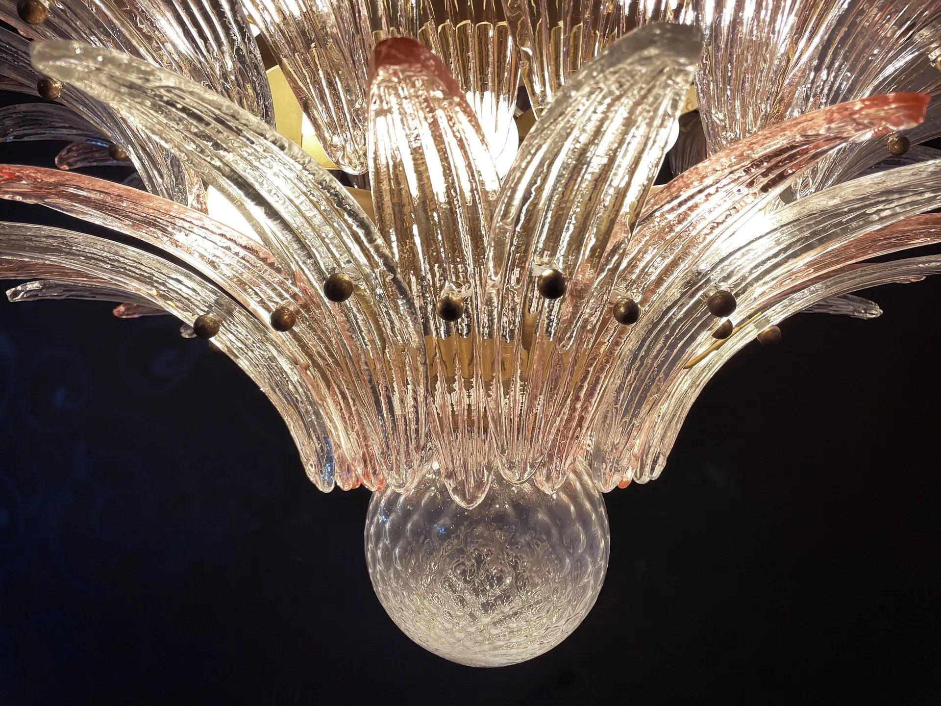 Murano Lysekrone – 163 Klare og rosa Palmeglass – detalj 9 – Murano Classics