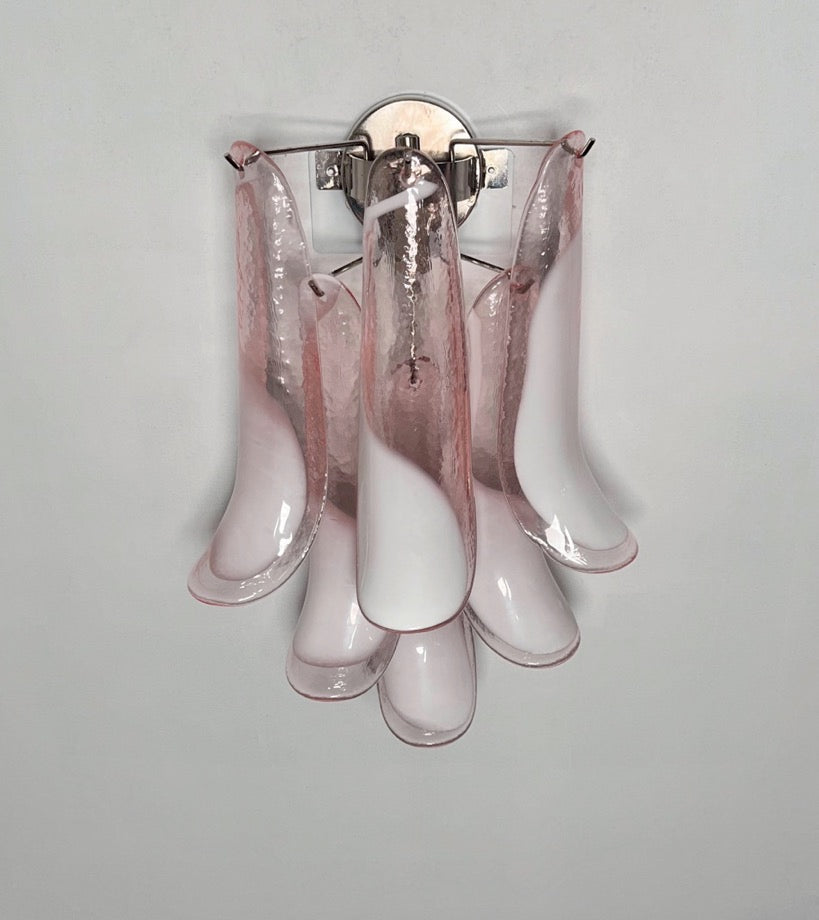 Murano Vegglampe – 6 Rosa Lattimo Konglebladglass – 2 stk – detalj 9 – Murano Classics
