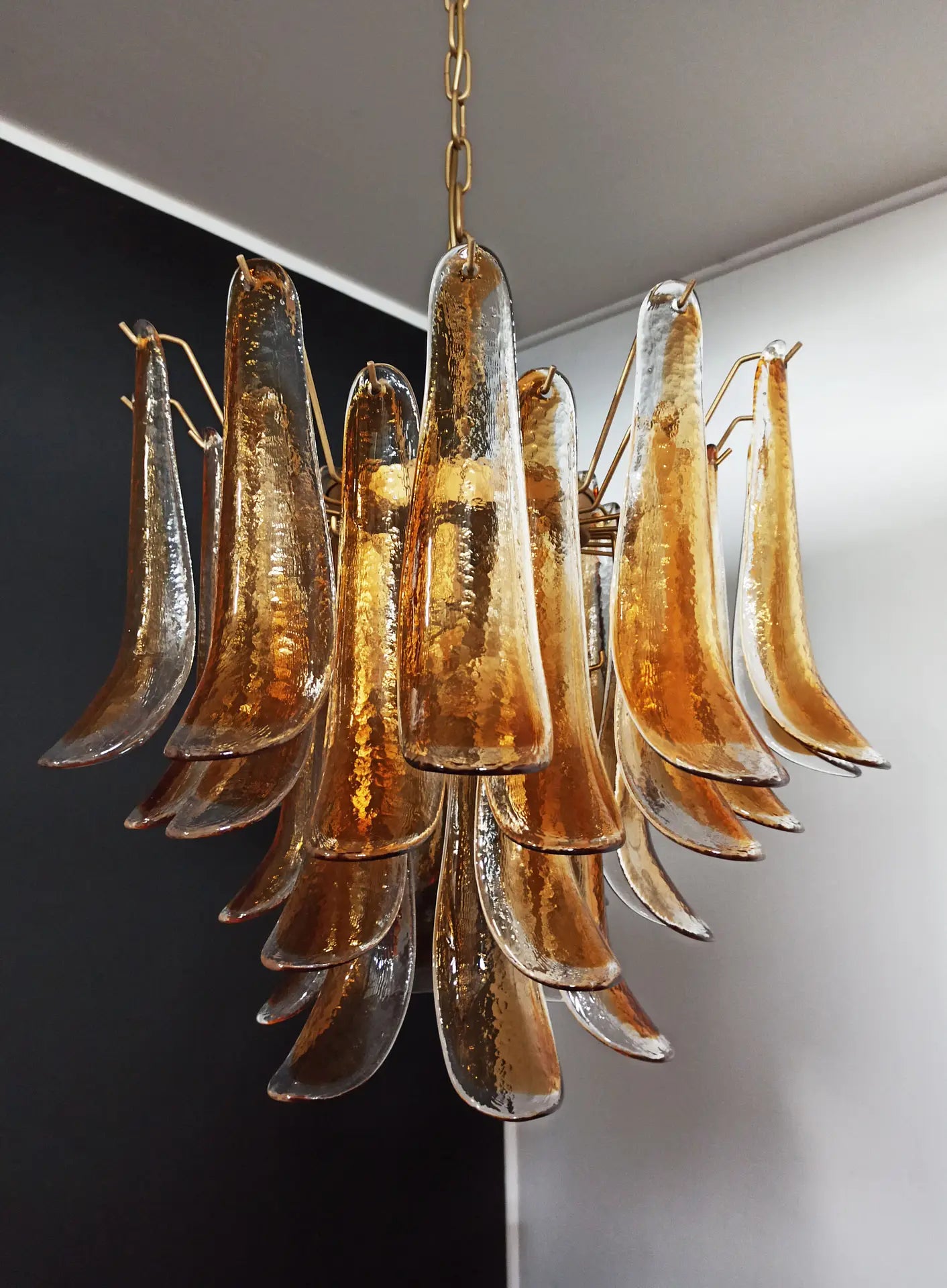 Murano Lysekrone | 36 Klare og Gule Konglebladglass