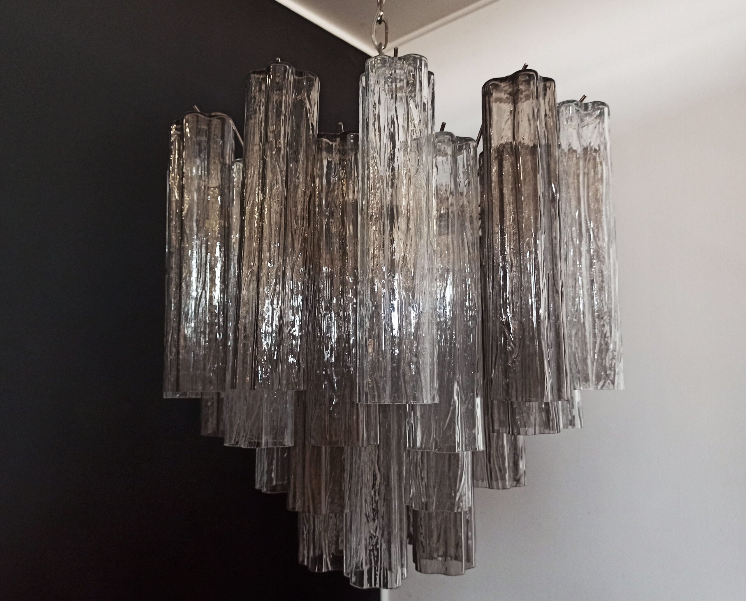 Murano Lysekrone – 36 Klare og Røykfargede Glassrør – detalj 2 – Murano Classics