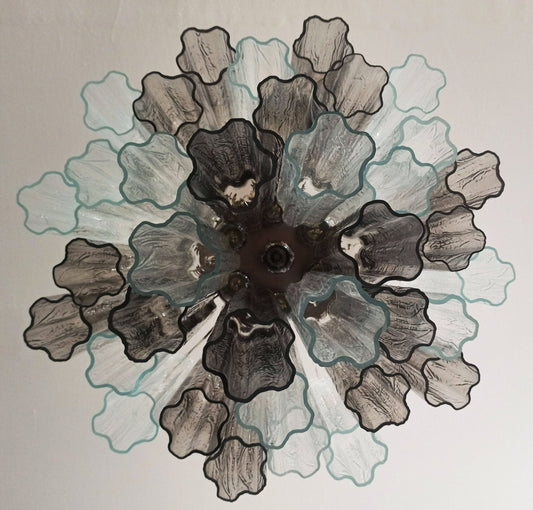 Murano Lysekrone | 36 Klare og Røykfargede Glassrør