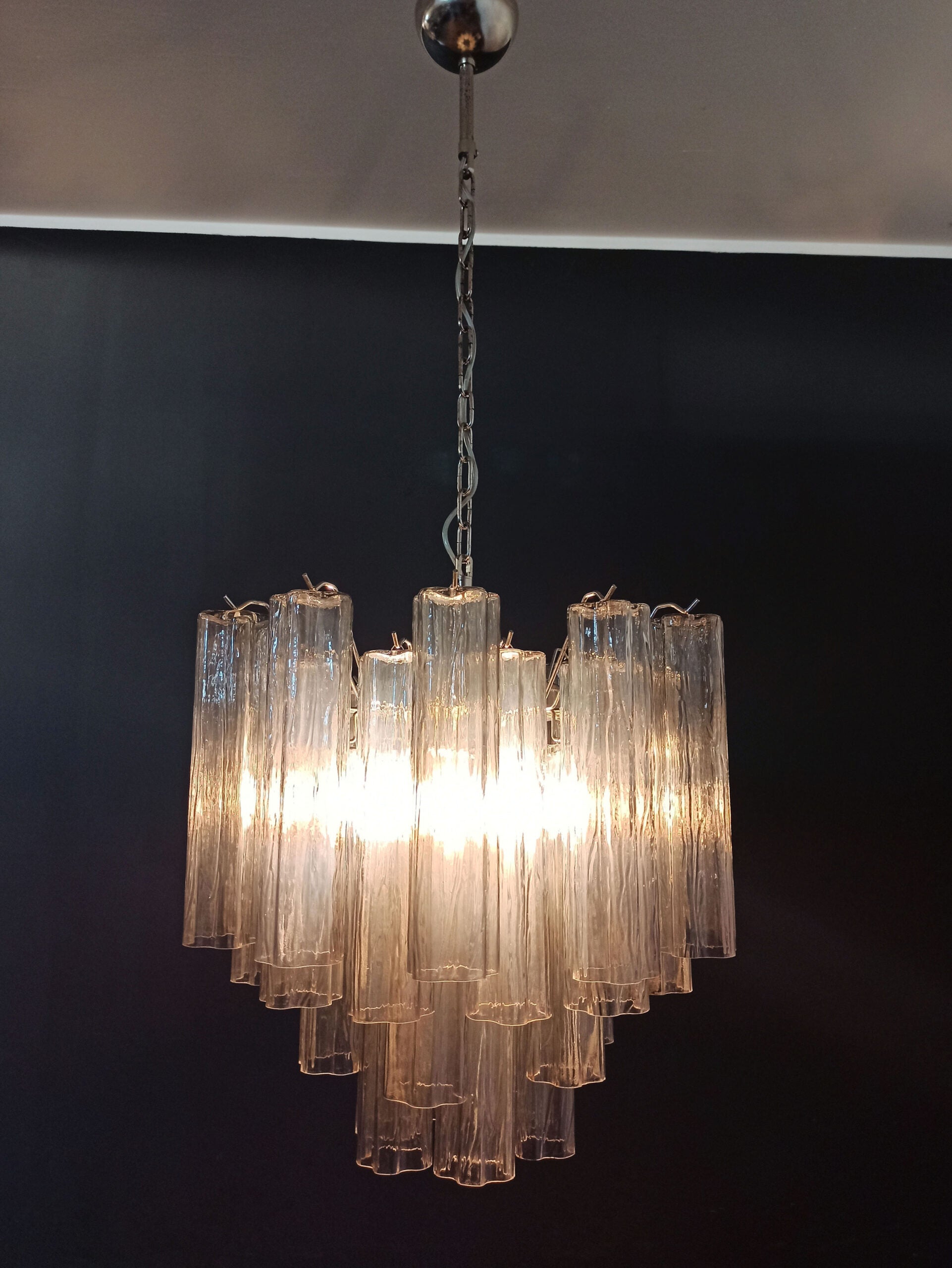 Murano Lysekrone – 36 Røykfargede Glassrør – detalj 2 – Murano Classics