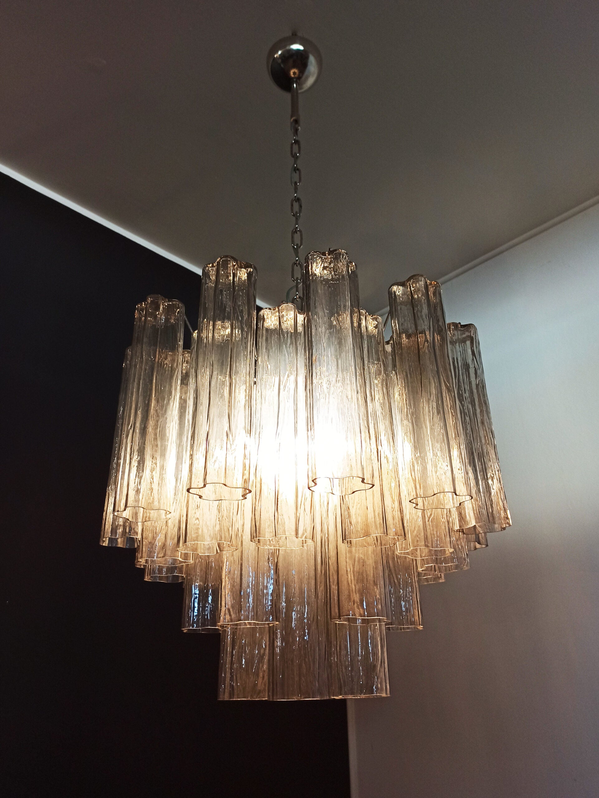Murano Lysekrone – 36 Røykfargede Glassrør – detalj 4 – Murano Classics