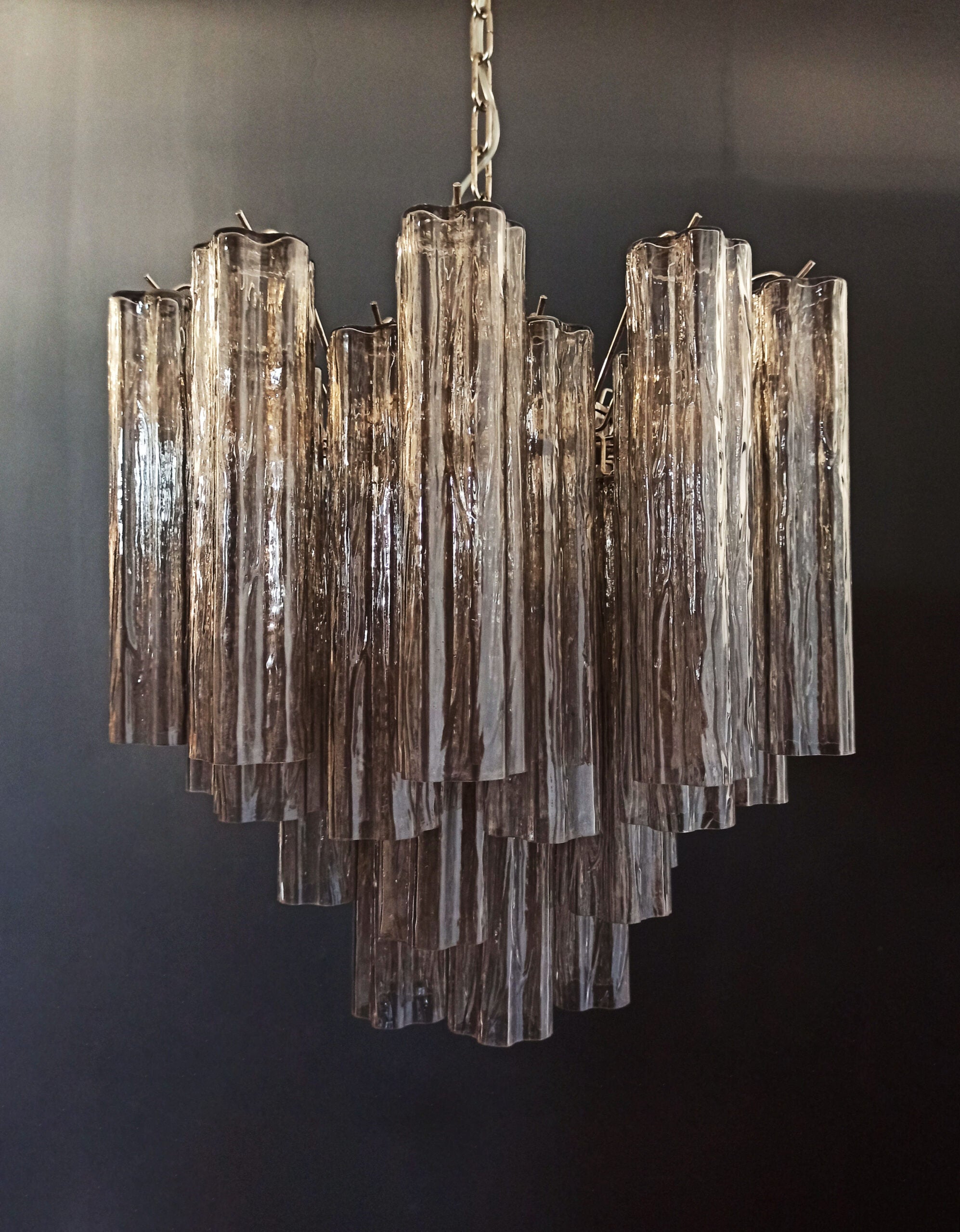 Murano Lysekrone – 36 Røykfargede Glassrør – detalj 6 – Murano Classics