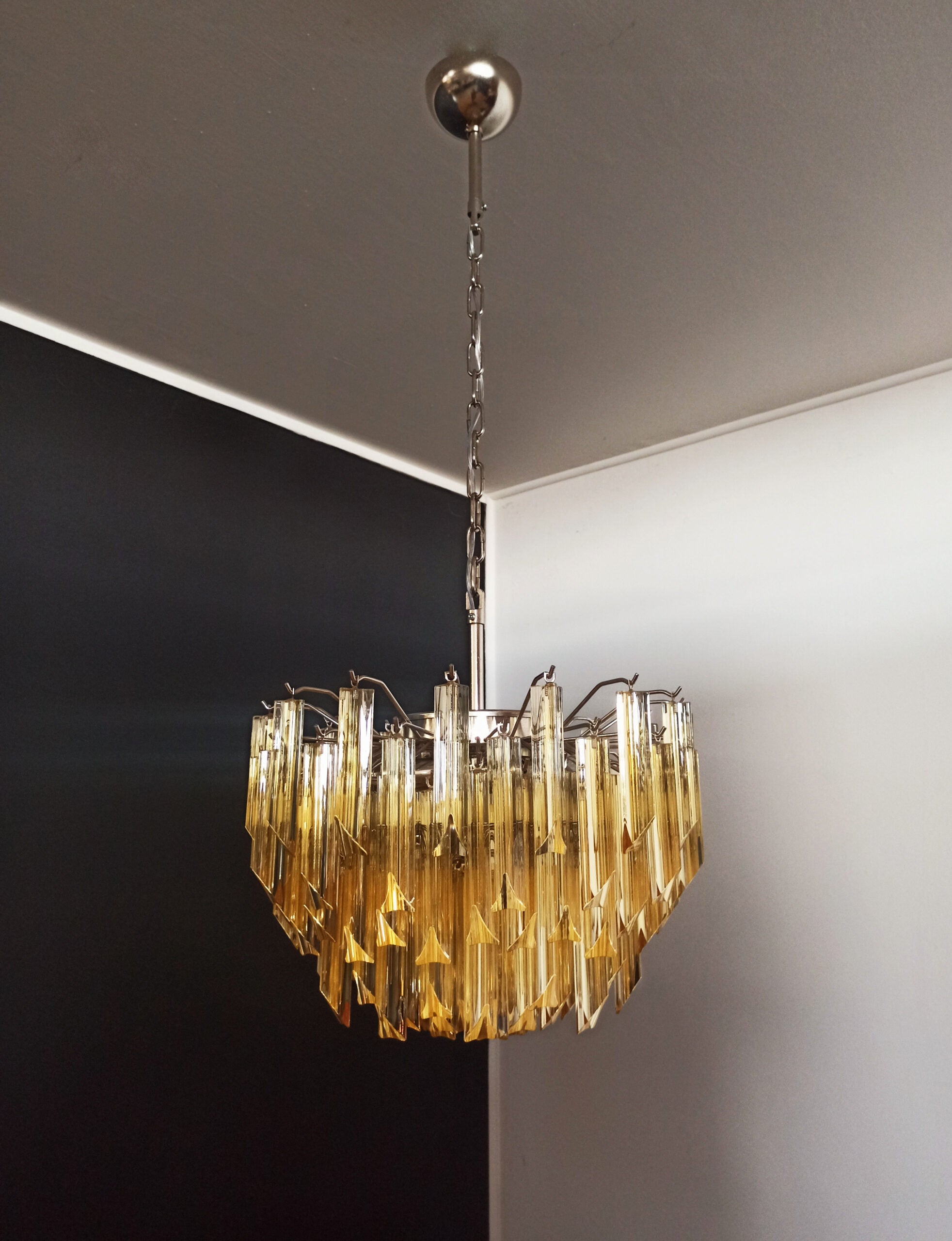Murano Lysekrone – 107 Klare og Gule Prismeglass – detalj 6 – Murano Classics