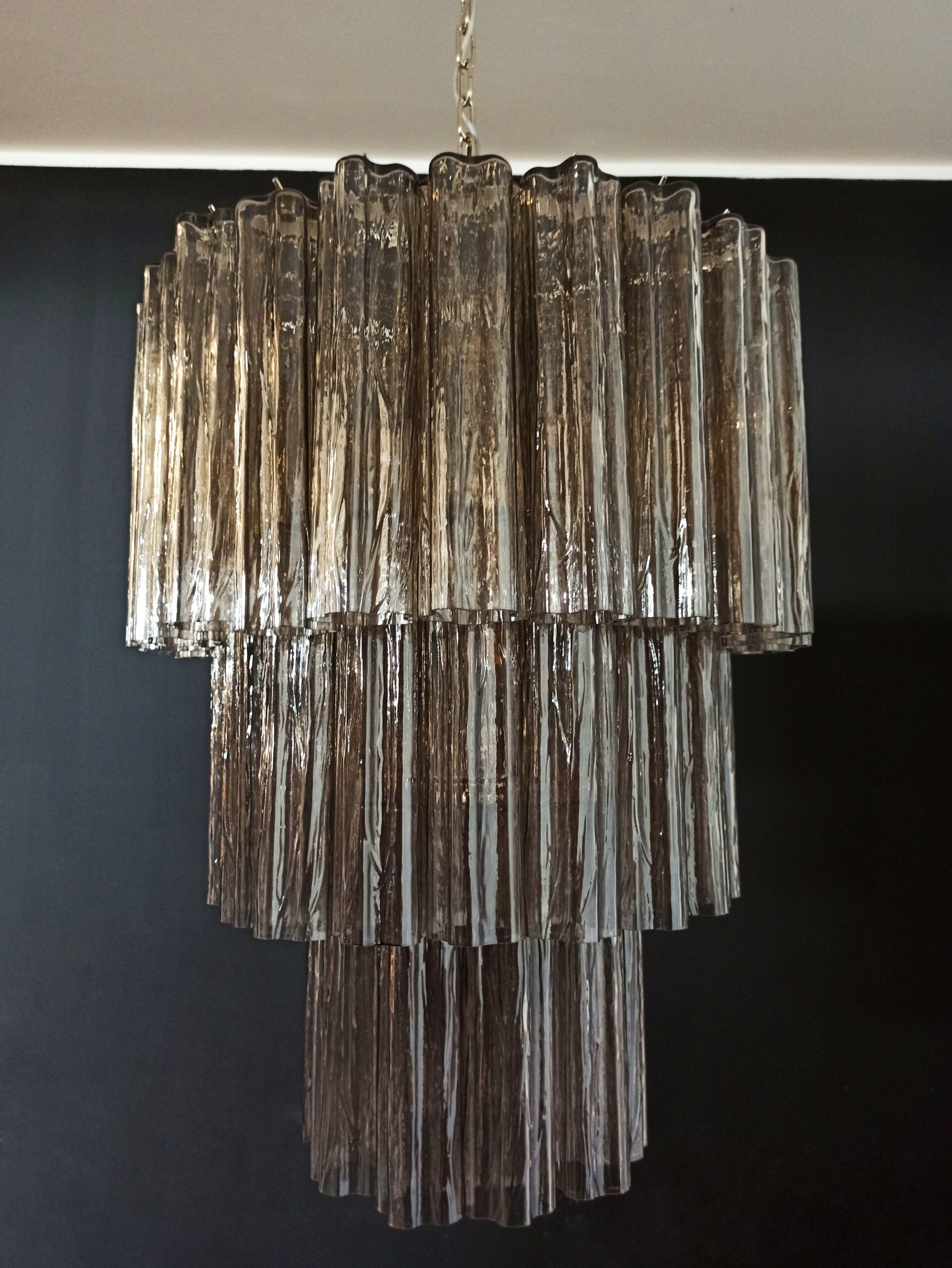 Murano Lysekrone – 52 Røykfargede Glassrør – detalj 11 – Murano Classics