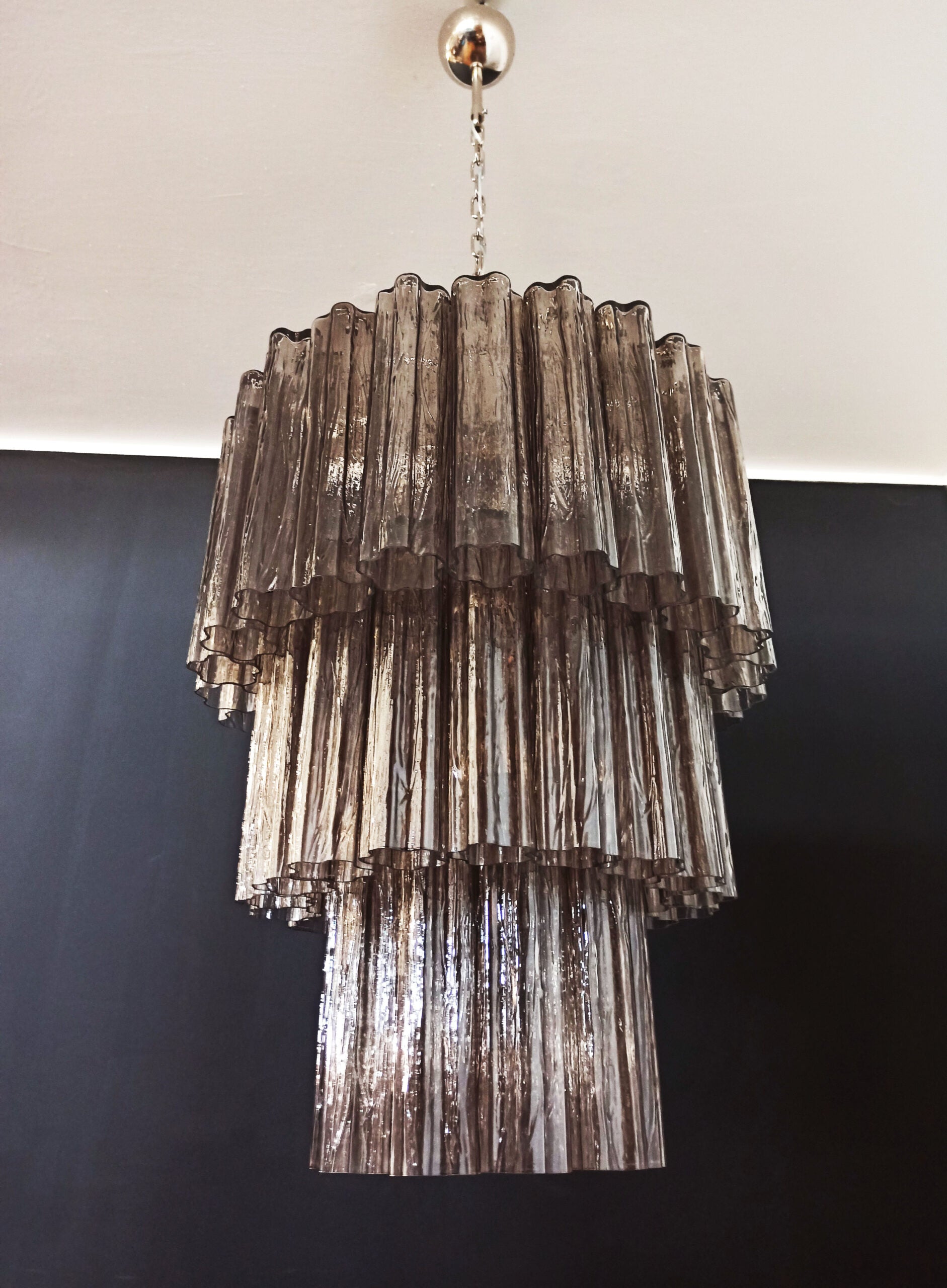 Murano Lysekrone – 52 Røykfargede Glassrør – detalj 6 – Murano Classics