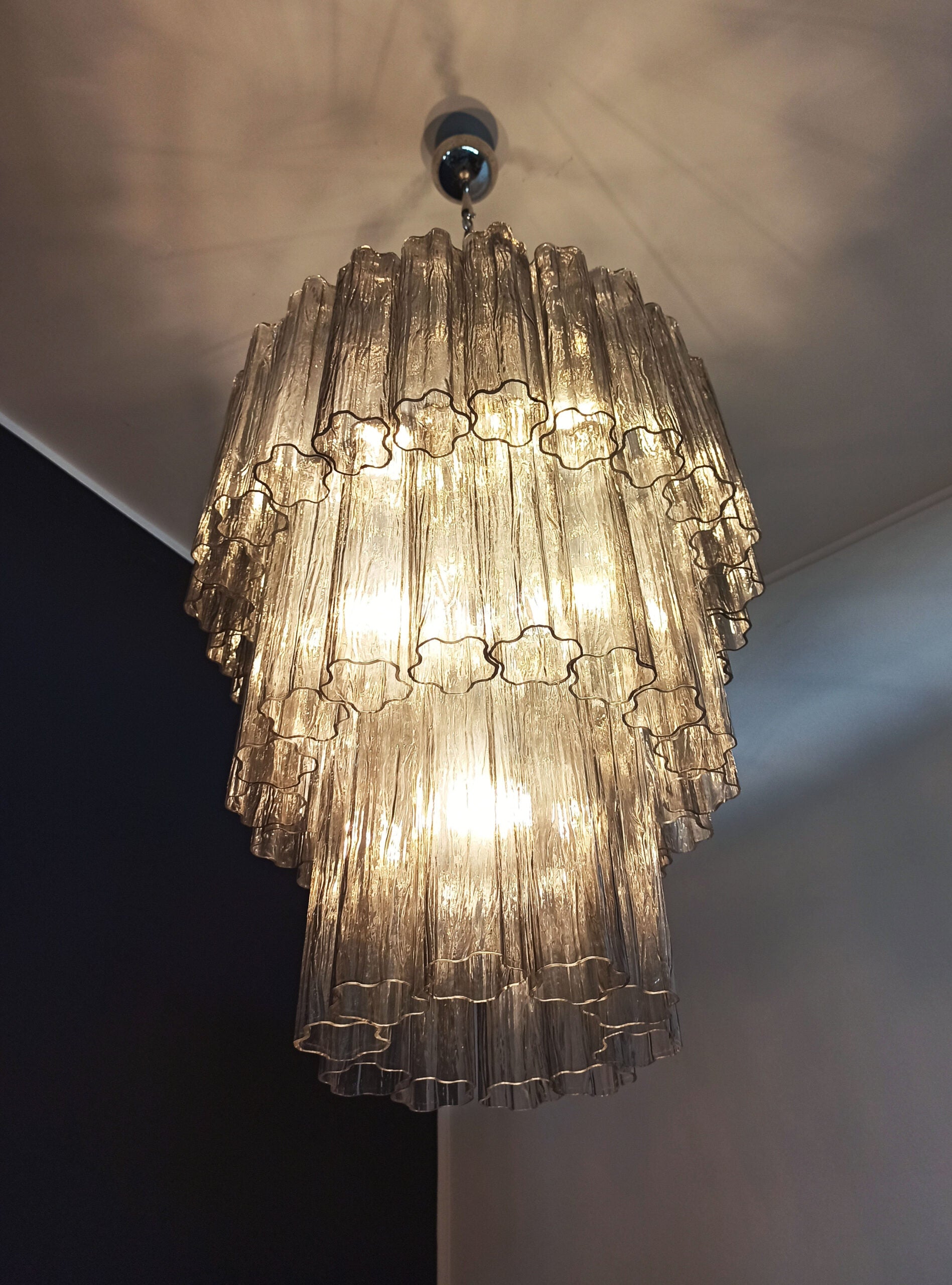 Murano Lysekrone – 52 Røykfargede Glassrør – detalj 10 – Murano Classics
