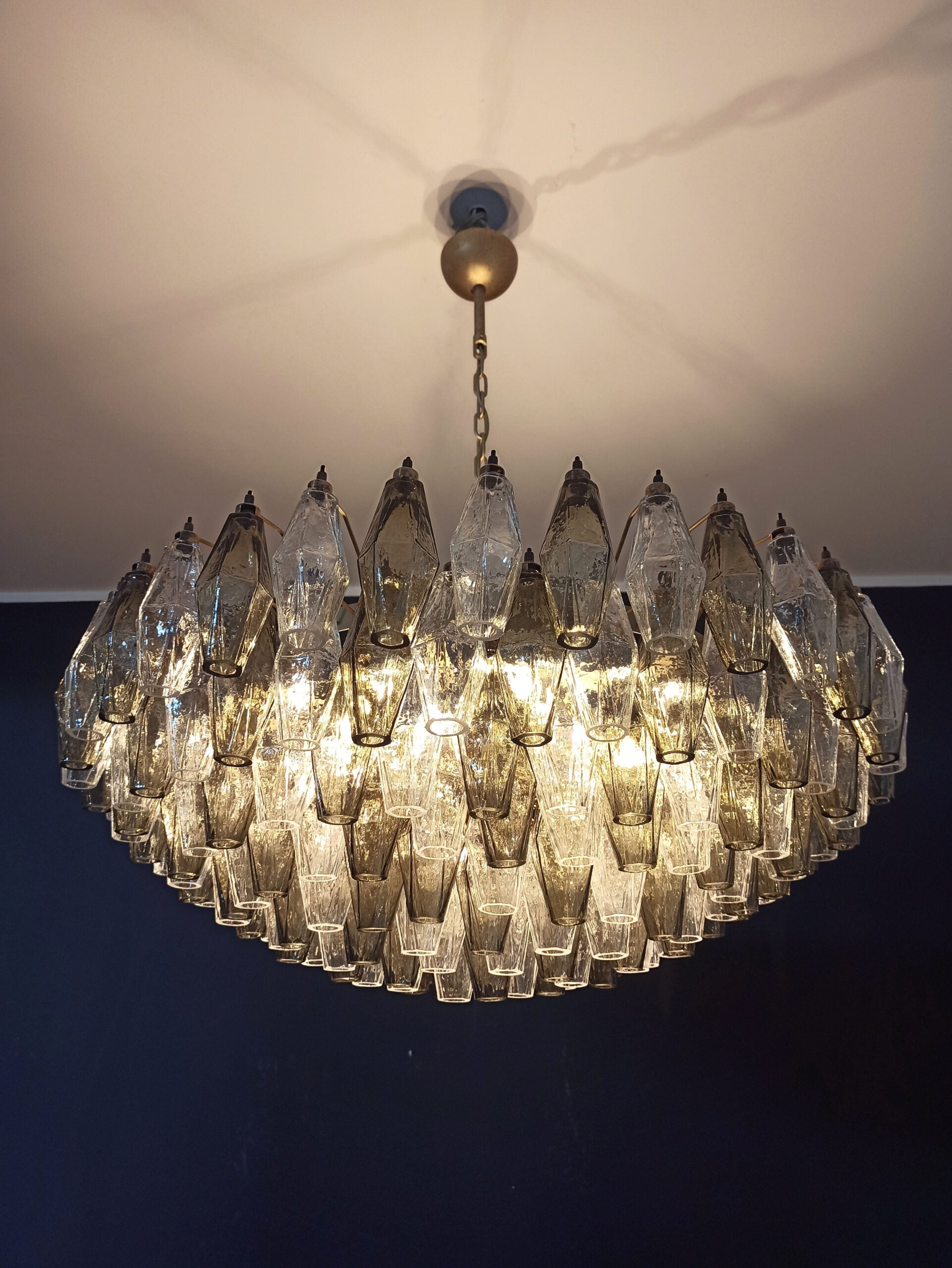 Murano Lysekrone – 185 Klare og Røykfargede Poliedriglass – detalj 4 – Murano Classics