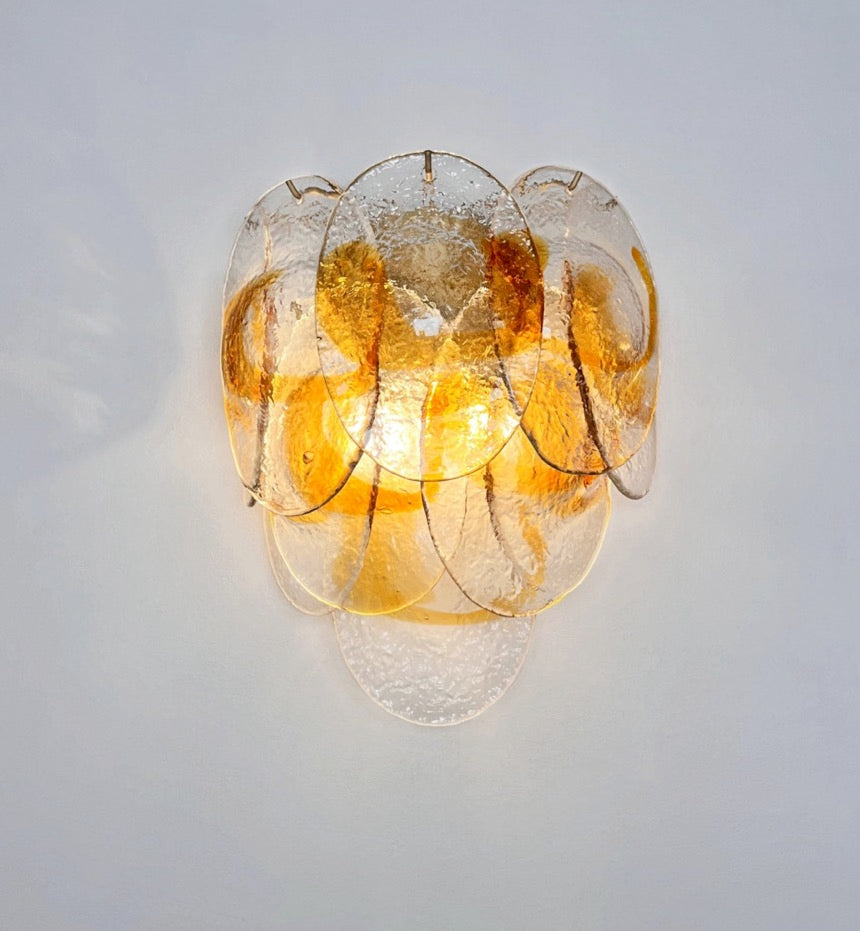 Murano Vegglampe | 20 Klare Gule Konglebladglass | 1 par