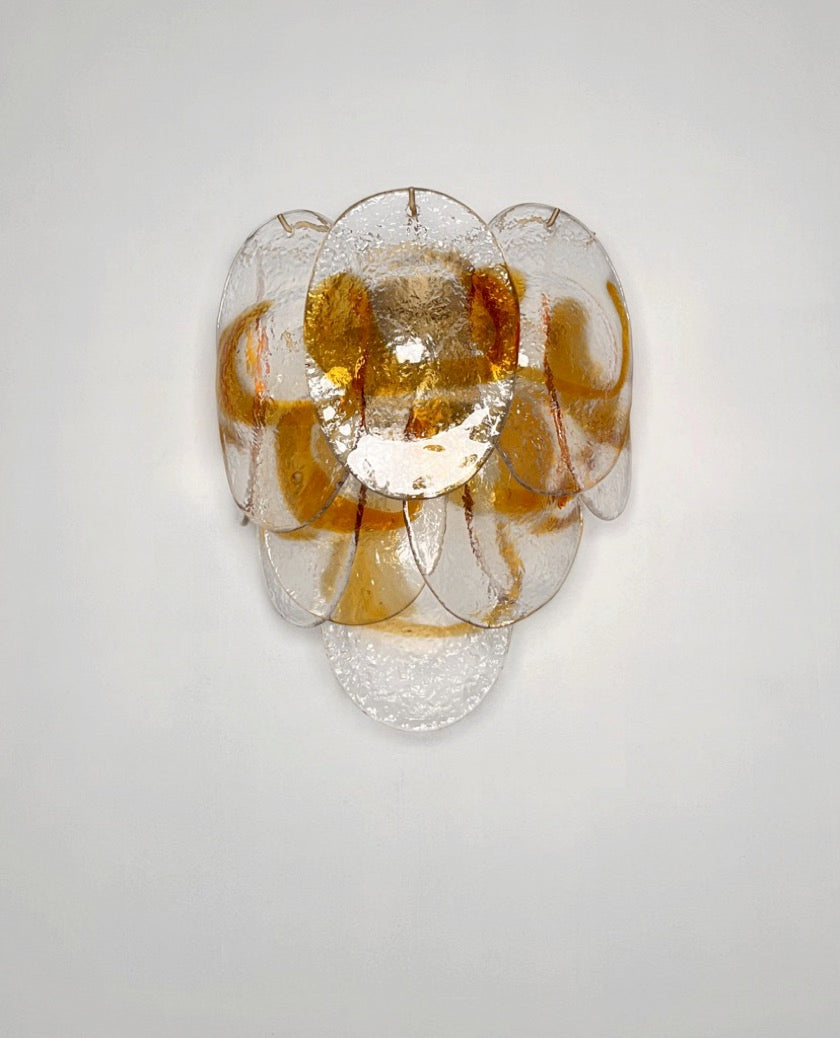 Murano Vegglampe | 20 Klare Gule Konglebladglass | 1 par
