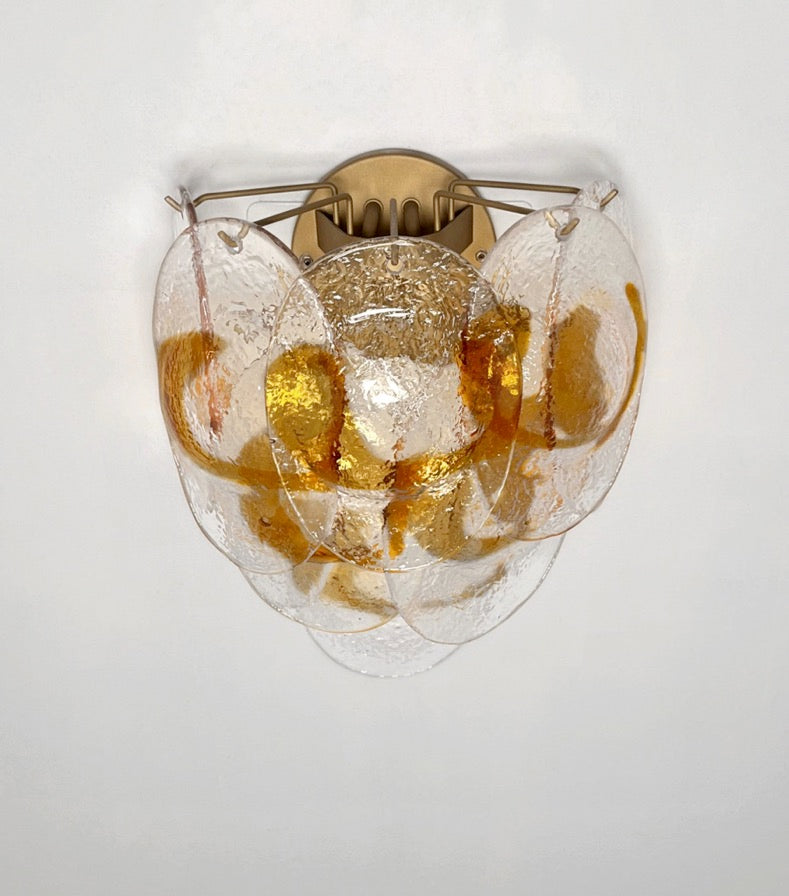 Murano Vegglampe | 20 Klare Gule Konglebladglass | 1 par