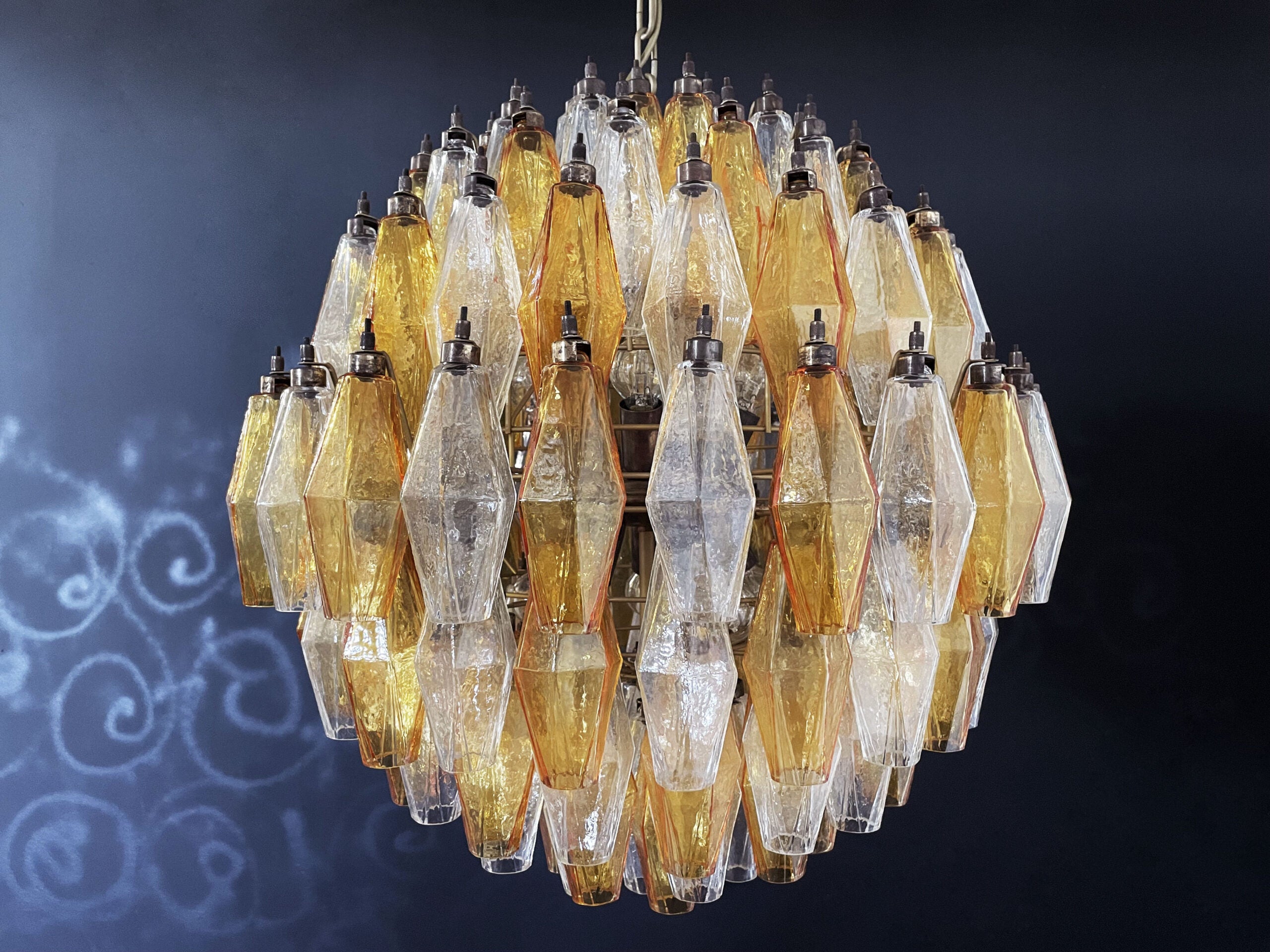 Murano Lysekrone – 140 Klare og Gule Poliedriglass – Murano Classics
