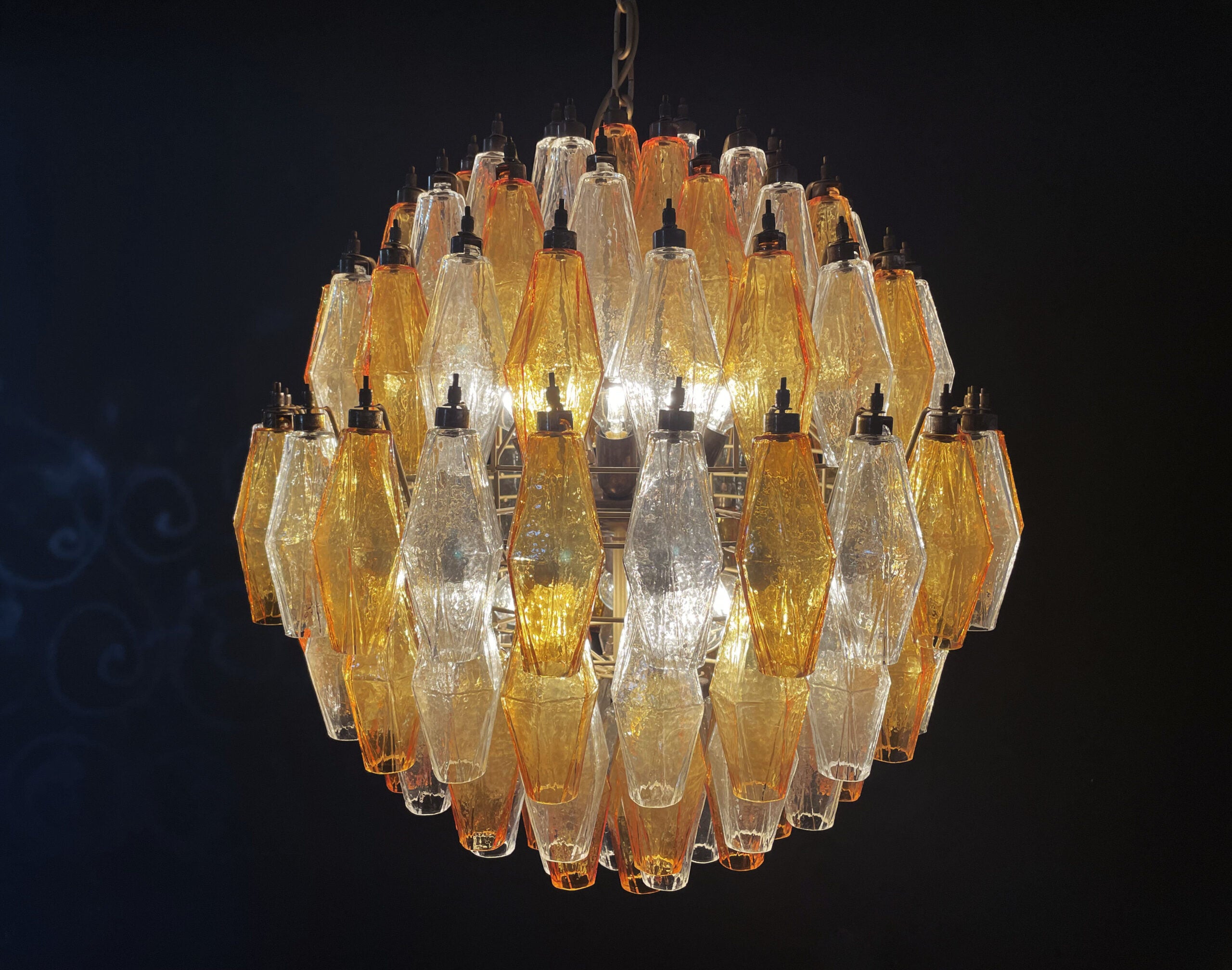 Murano Lysekrone – 140 Klare og Gule Poliedriglass – detalj 9 – Murano Classics