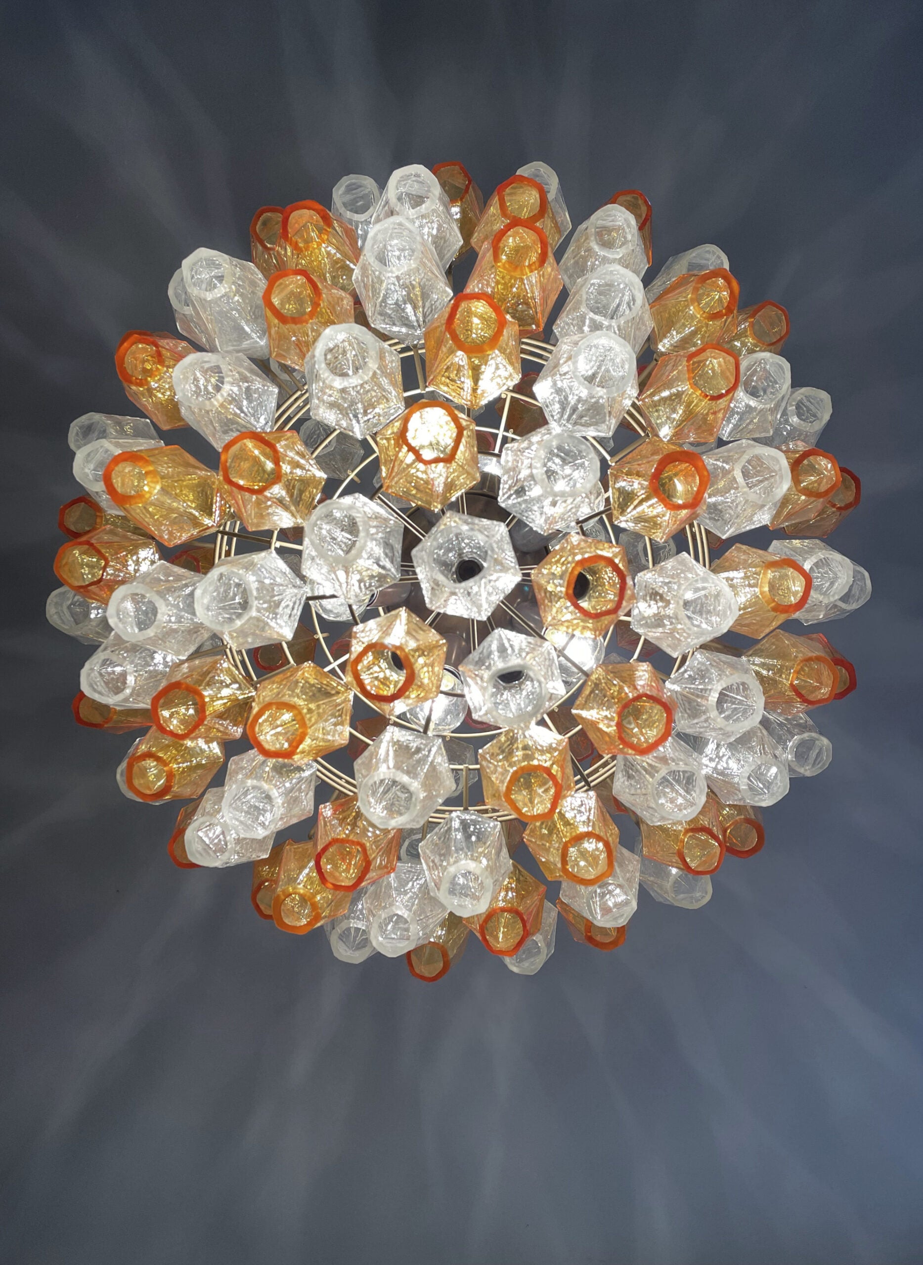 Murano Lysekrone – 140 Klare og Gule Poliedriglass – detalj 1 – Murano Classics