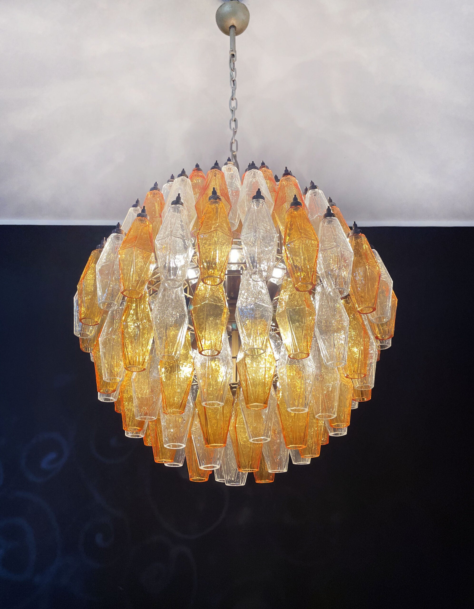 Murano Lysekrone – 140 Klare og Gule Poliedriglass – detalj 10 – Murano Classics
