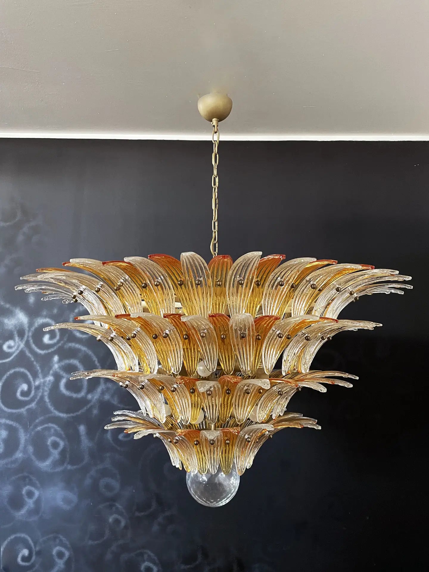 Murano Lysekrone – 163 Klare og gule Palmeglass – Murano Classics