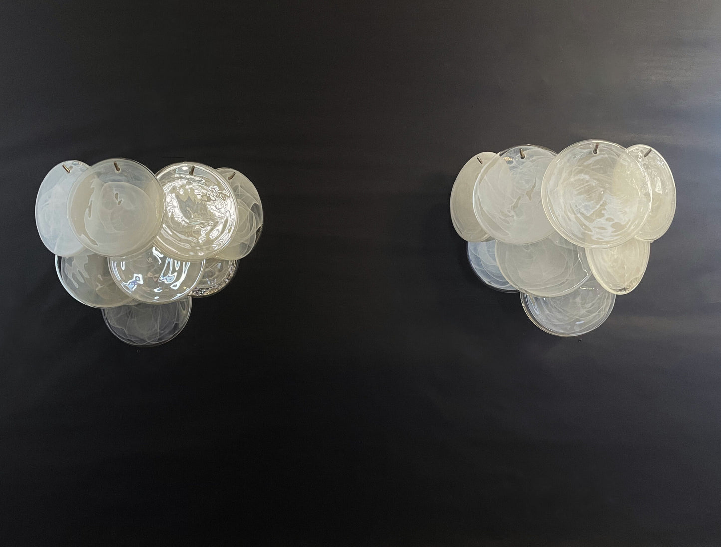 Murano Vegglampe | 10 Alabaster Hvite Diskglass | 1 par