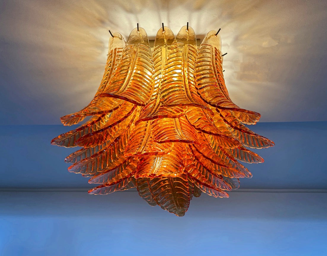 Murano Taklampe – 32 Gule Gull Felciglass – detalj 5 – Murano Classics