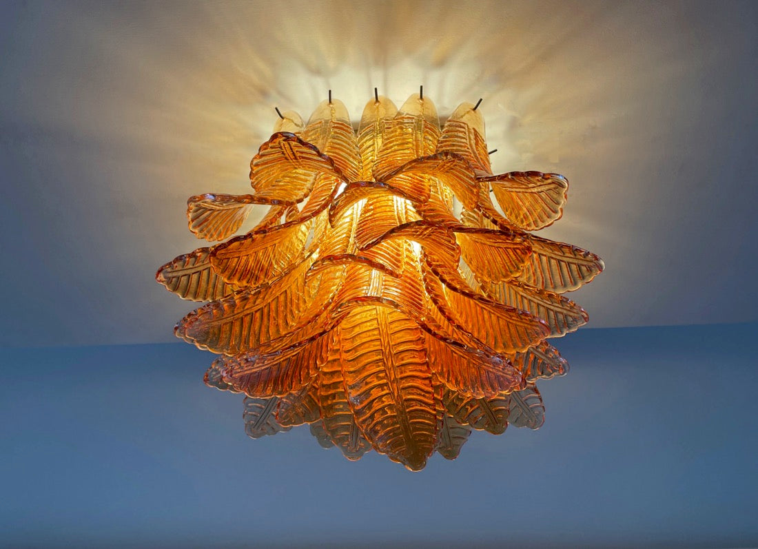 Murano Taklampe – 32 Gule Gull Felciglass – detalj 3 – Murano Classics