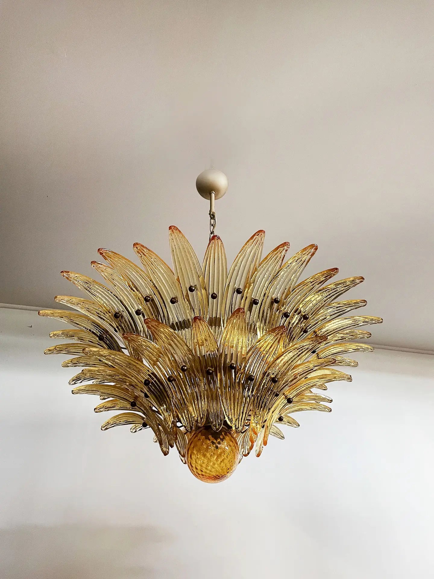 Murano Lysekrone – 58 Gule Palmeglass – detalj 2 – Murano Classics