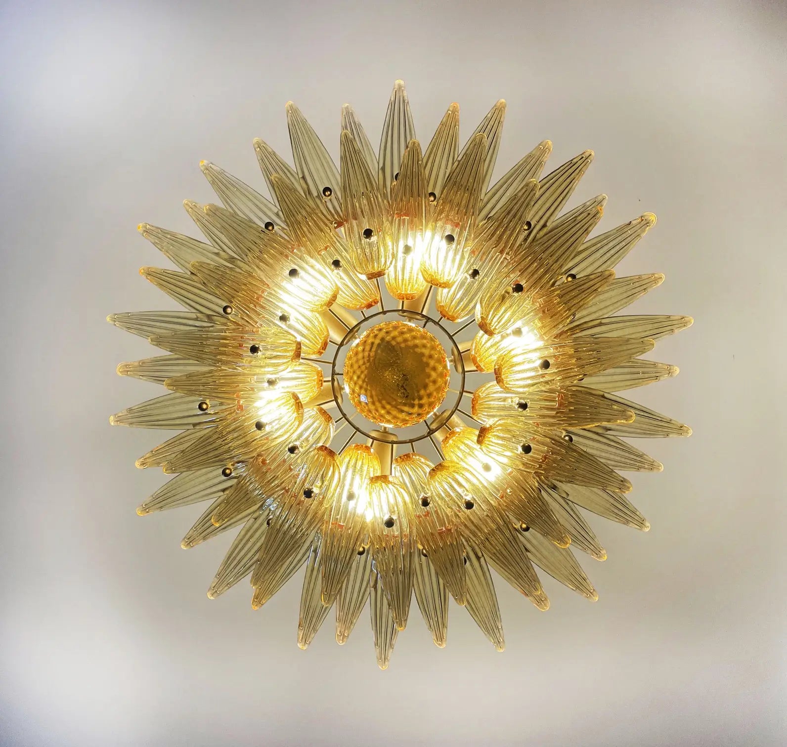 Murano Lysekrone – 58 Gule Palmeglass – detalj 8 – Murano Classics