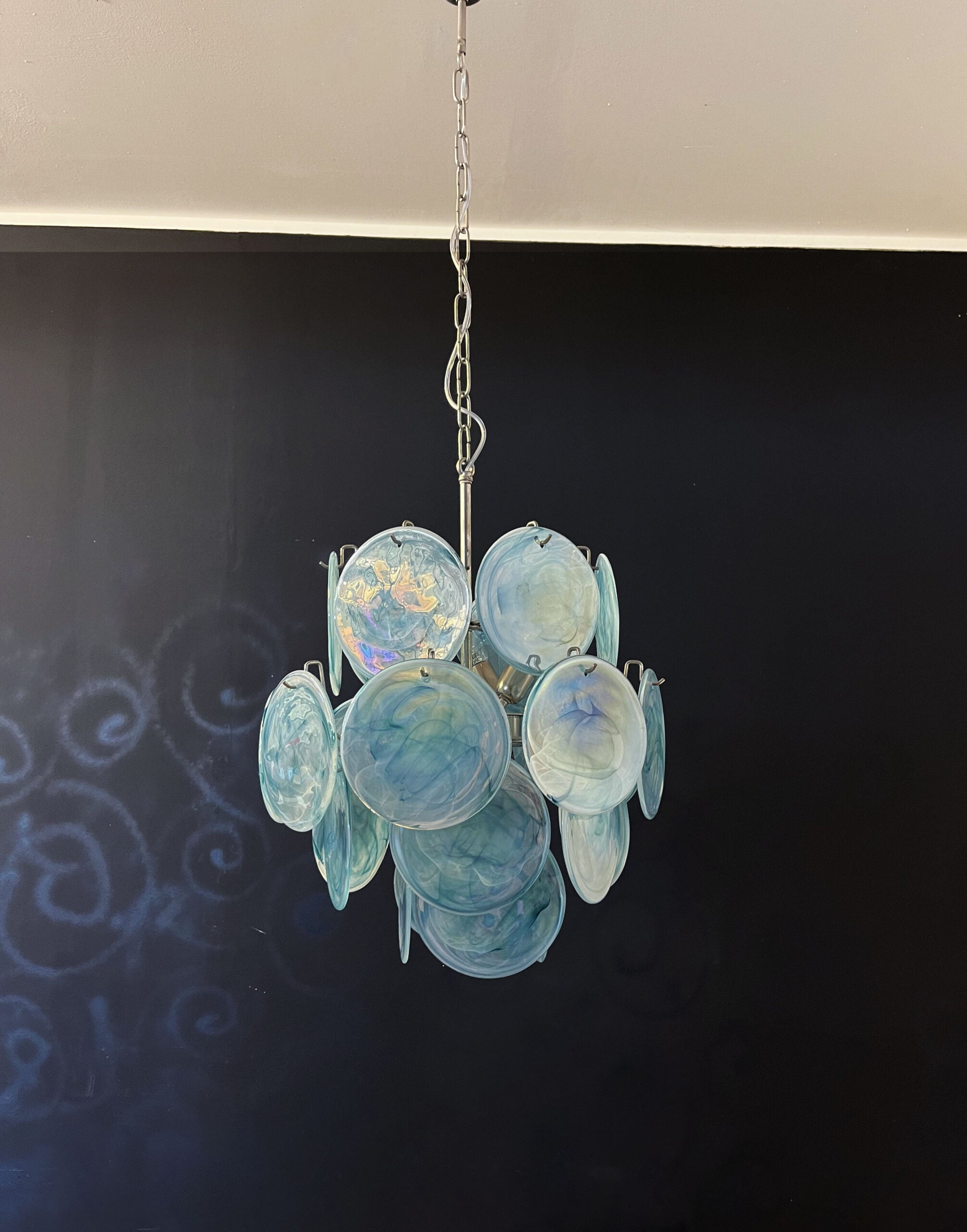 Murano Lysekrone – 24 Blå Glassdisker – detalj 2 – Murano Classics