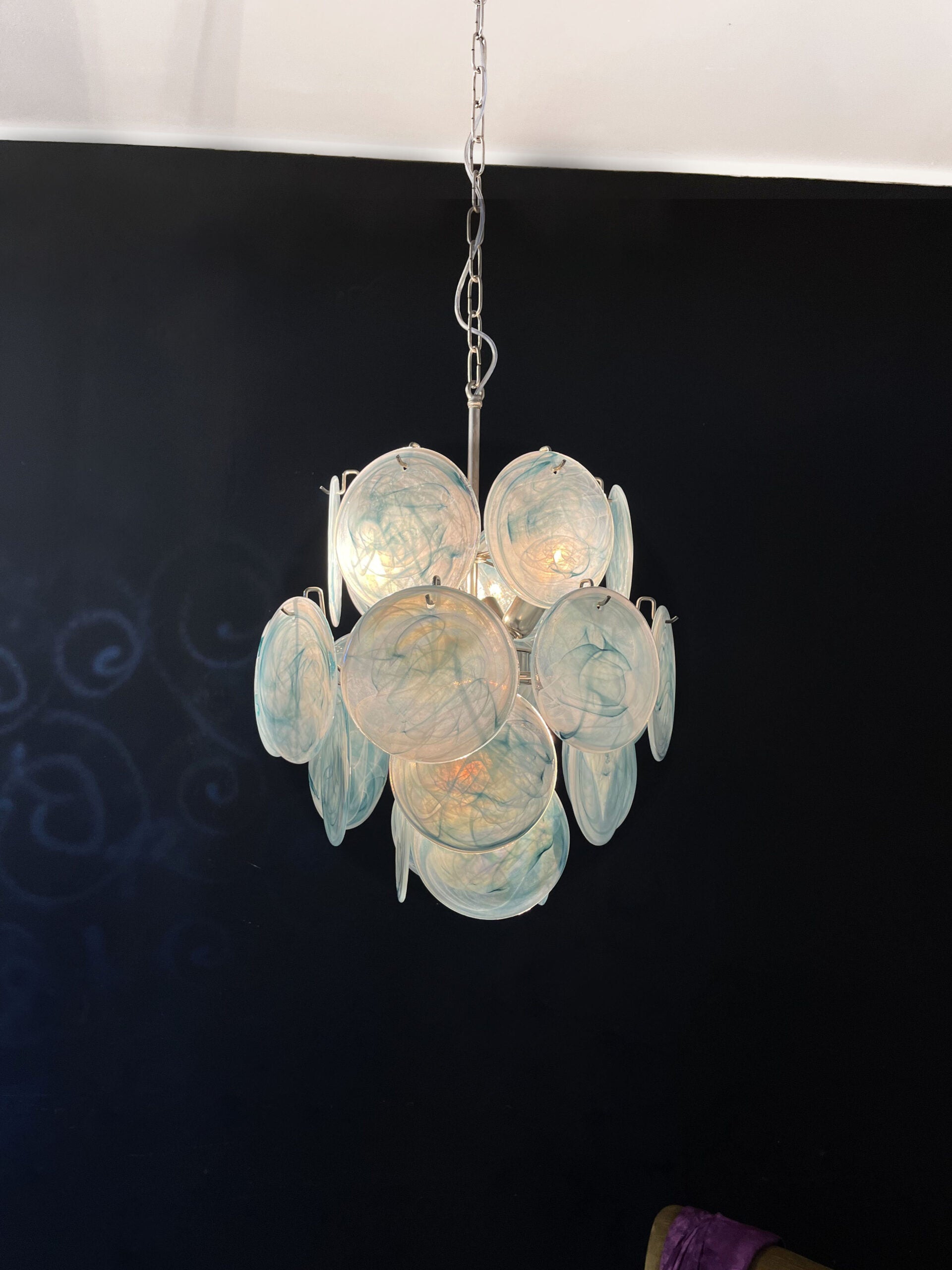 Murano Lysekrone – 24 Blå Glassdisker – detalj 5 – Murano Classics