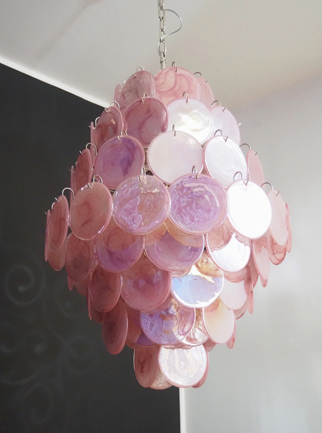 Murano Lysekrone – 87 Rosa Glassdisker – detalj 3 – Murano Classics