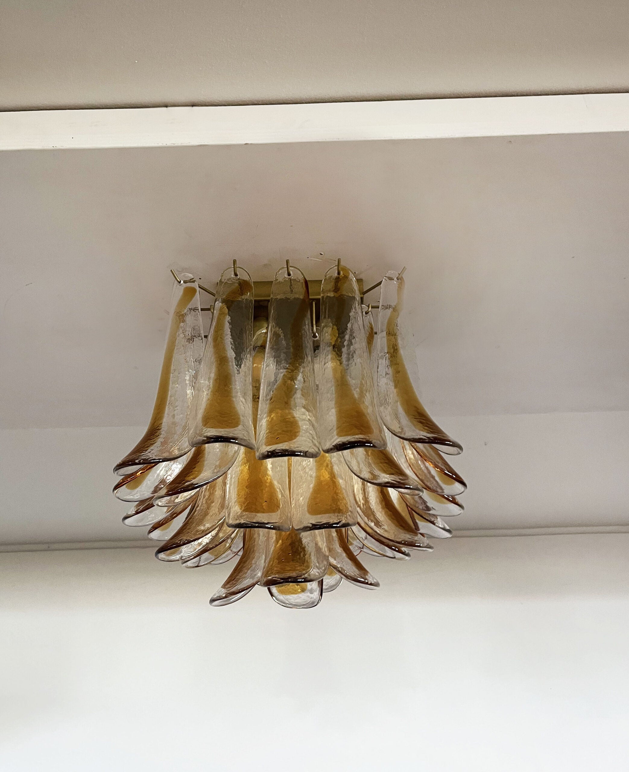 Murano Taklampe | 32 Klar, Gul Konglebladglass