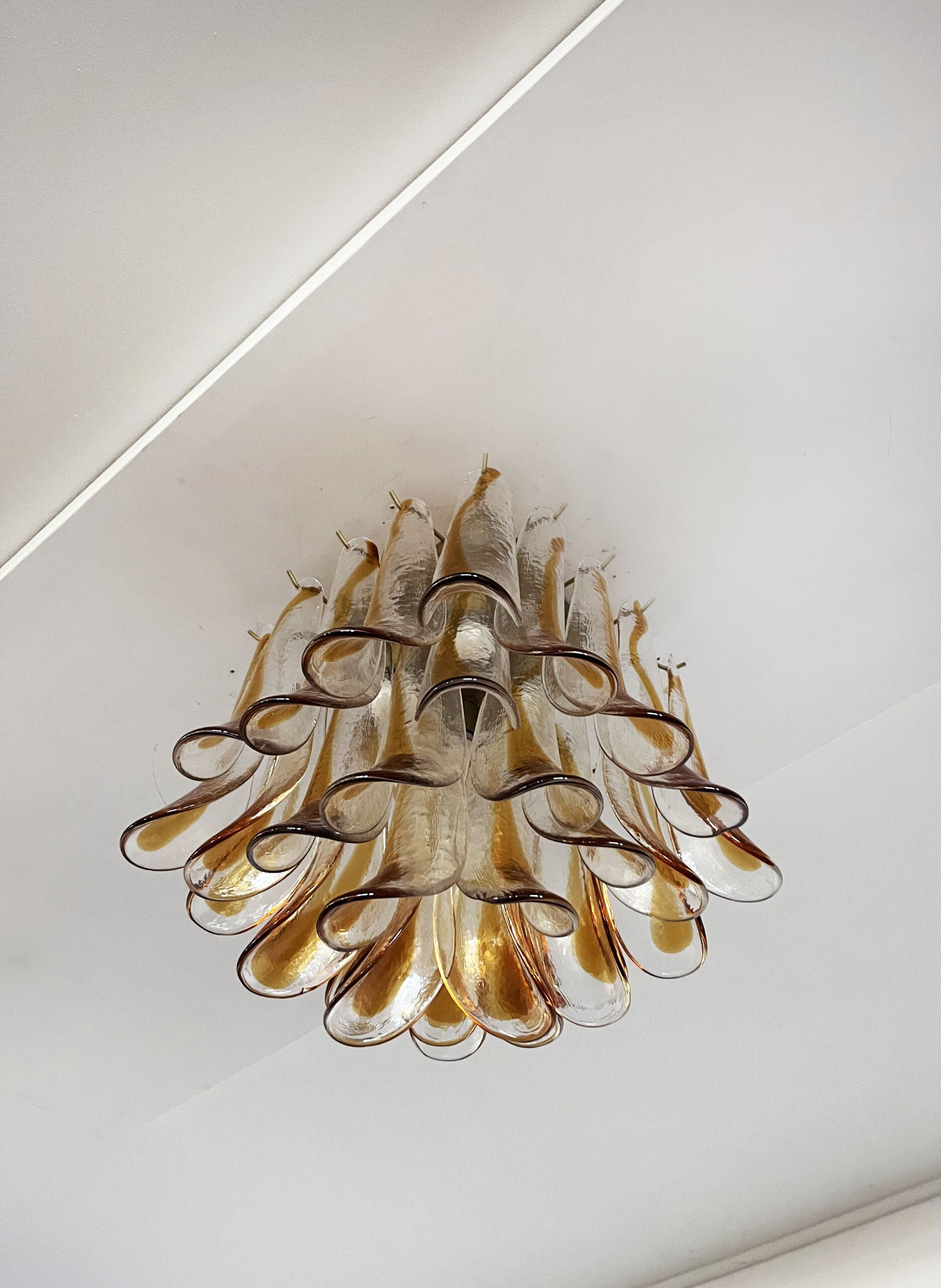 Murano Taklampe | 32 Klar, Gul Konglebladglass