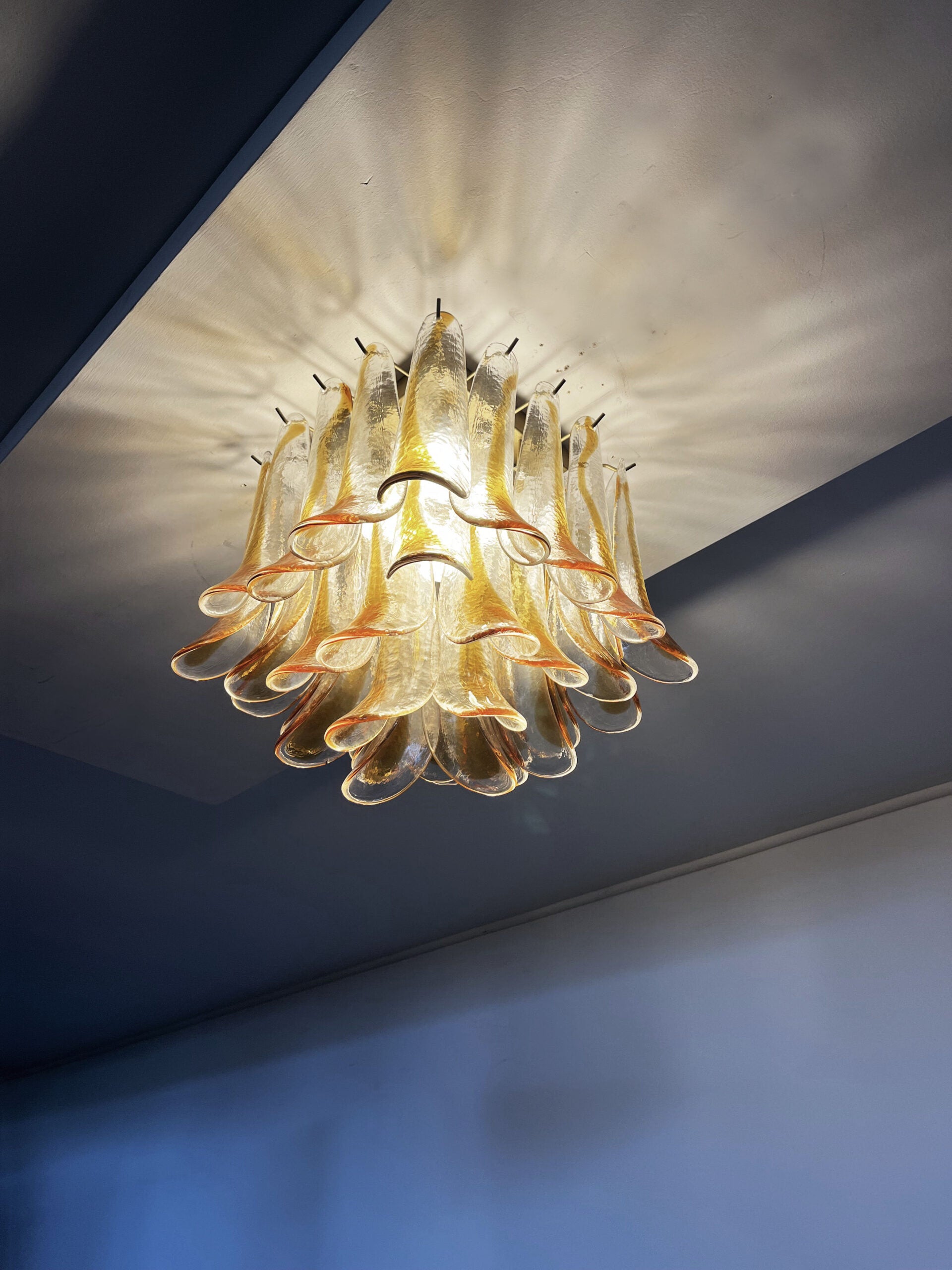 Murano Taklampe – 32 Klar, Gul Konglebladglass – detalj 7 – Murano Classics