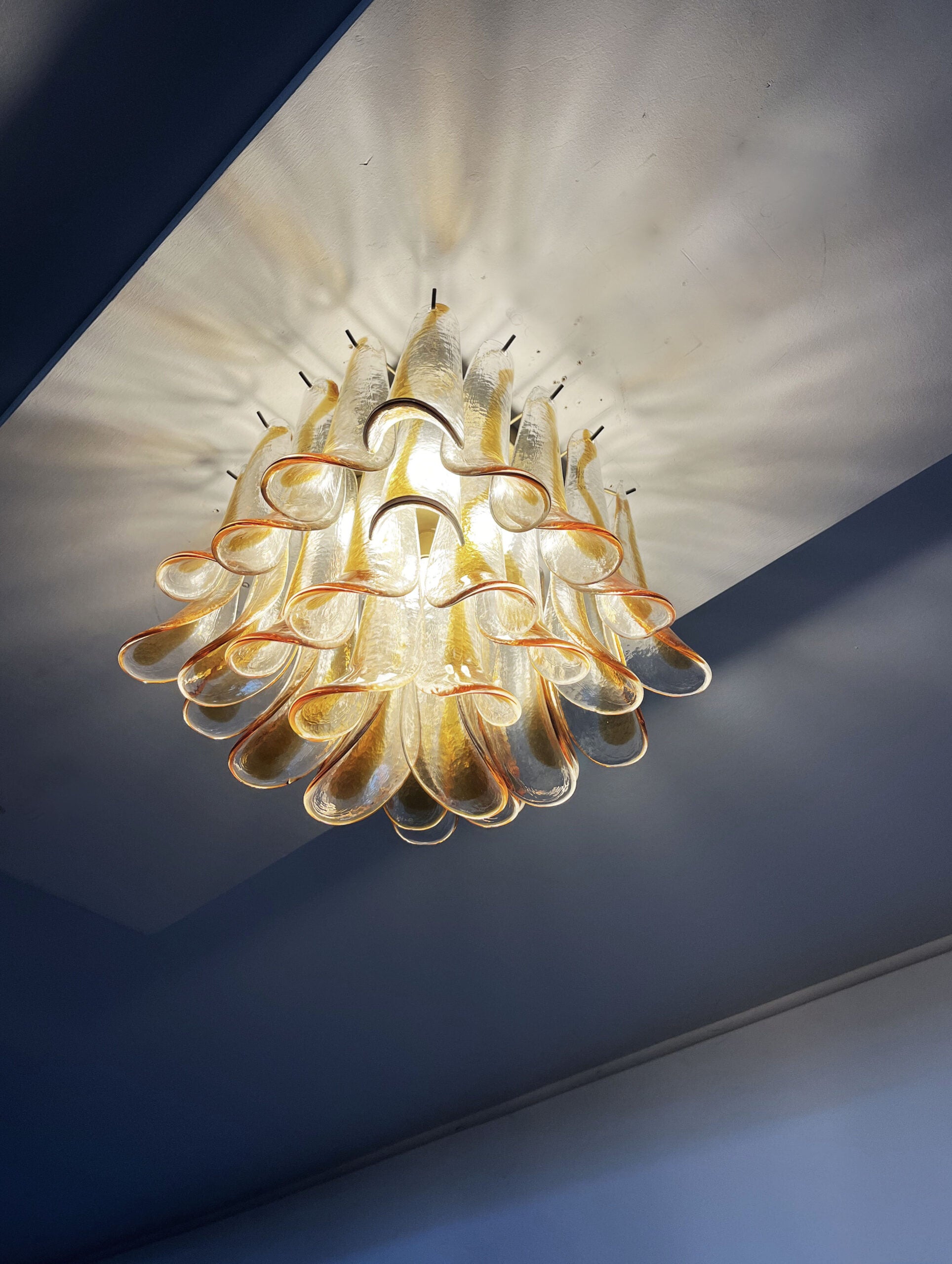 Murano Taklampe – 32 Klar, Gul Konglebladglass – detalj 8 – Murano Classics