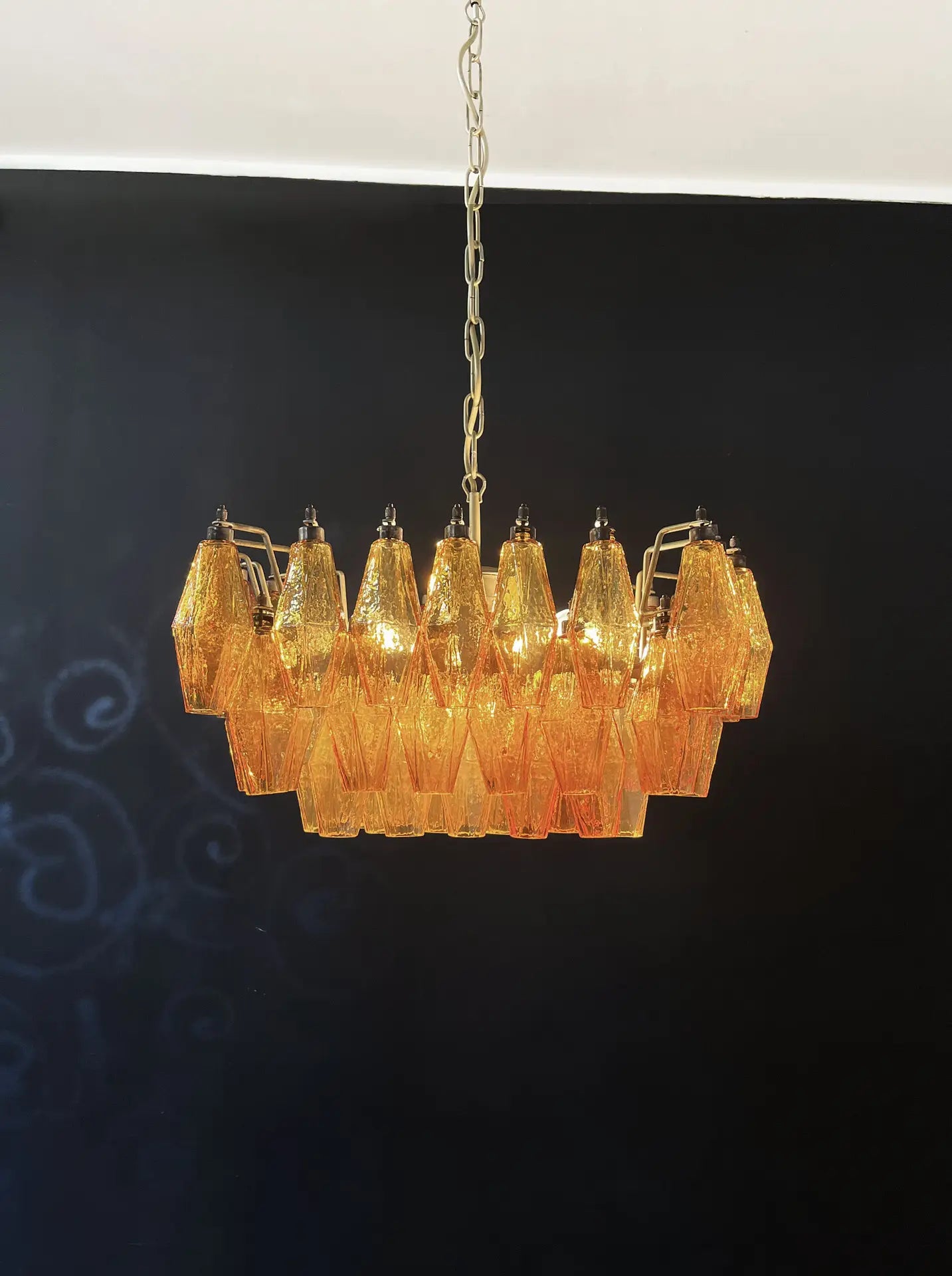 Murano Lysekrone – 56 Gule Poliedriglass – detalj 8 – Murano Classics