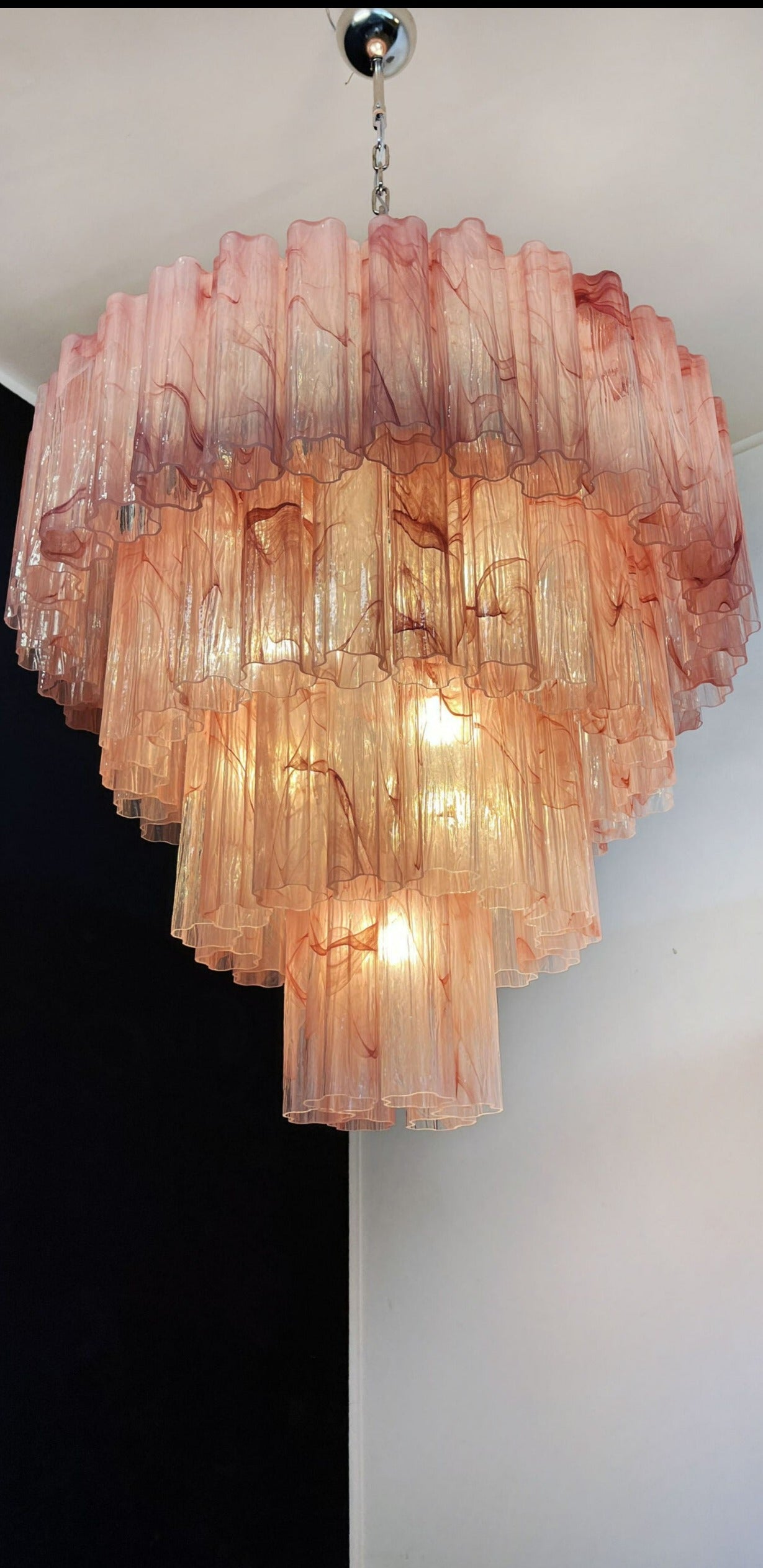 Murano Lysekrone – 78 Rosa Alabaster Glassrør – detalj 5 – Murano Classics