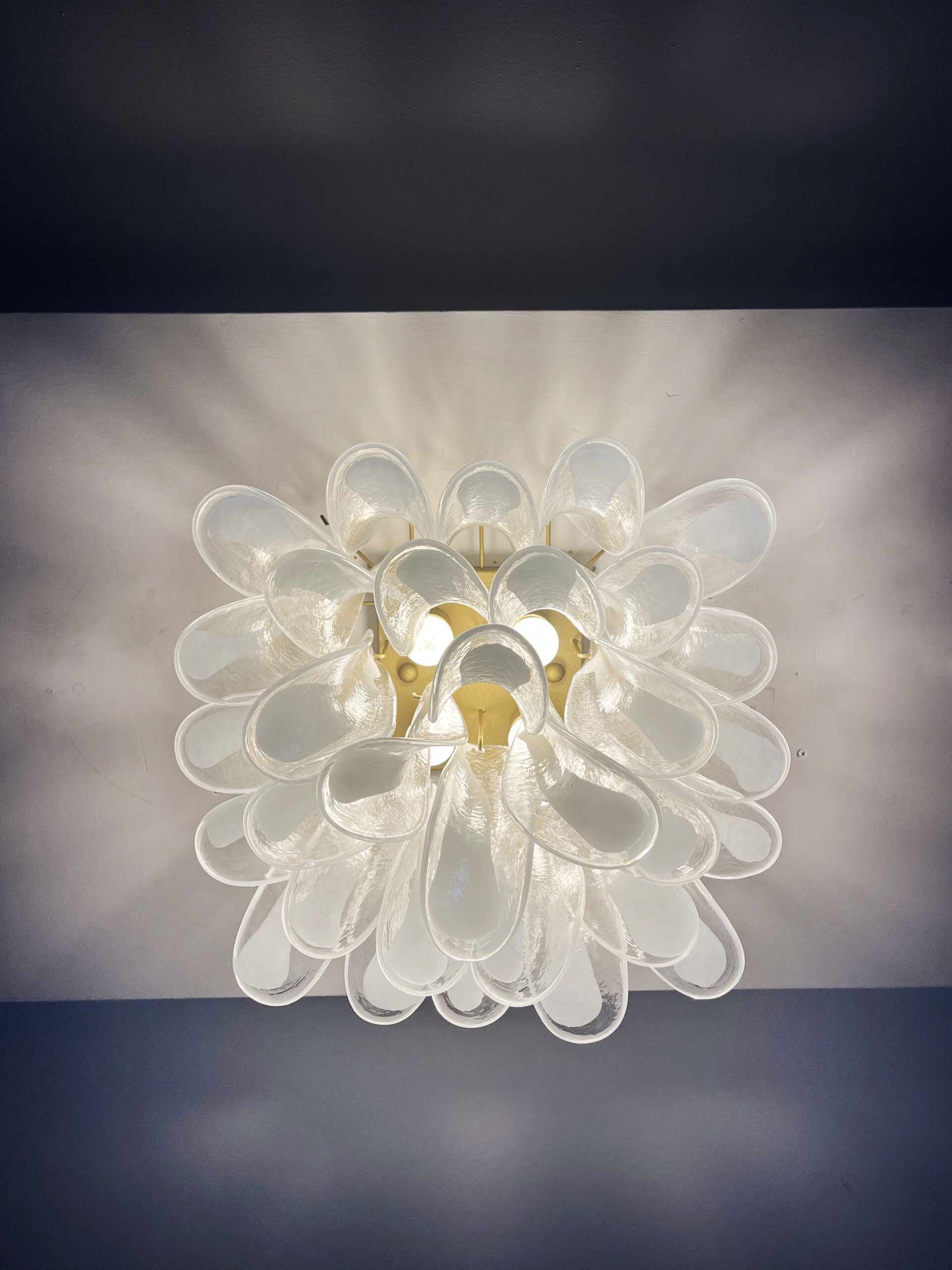 Murano Taklampe – 32 Klar, Hvit Konglebladglass – detalj 6 – Murano Classics