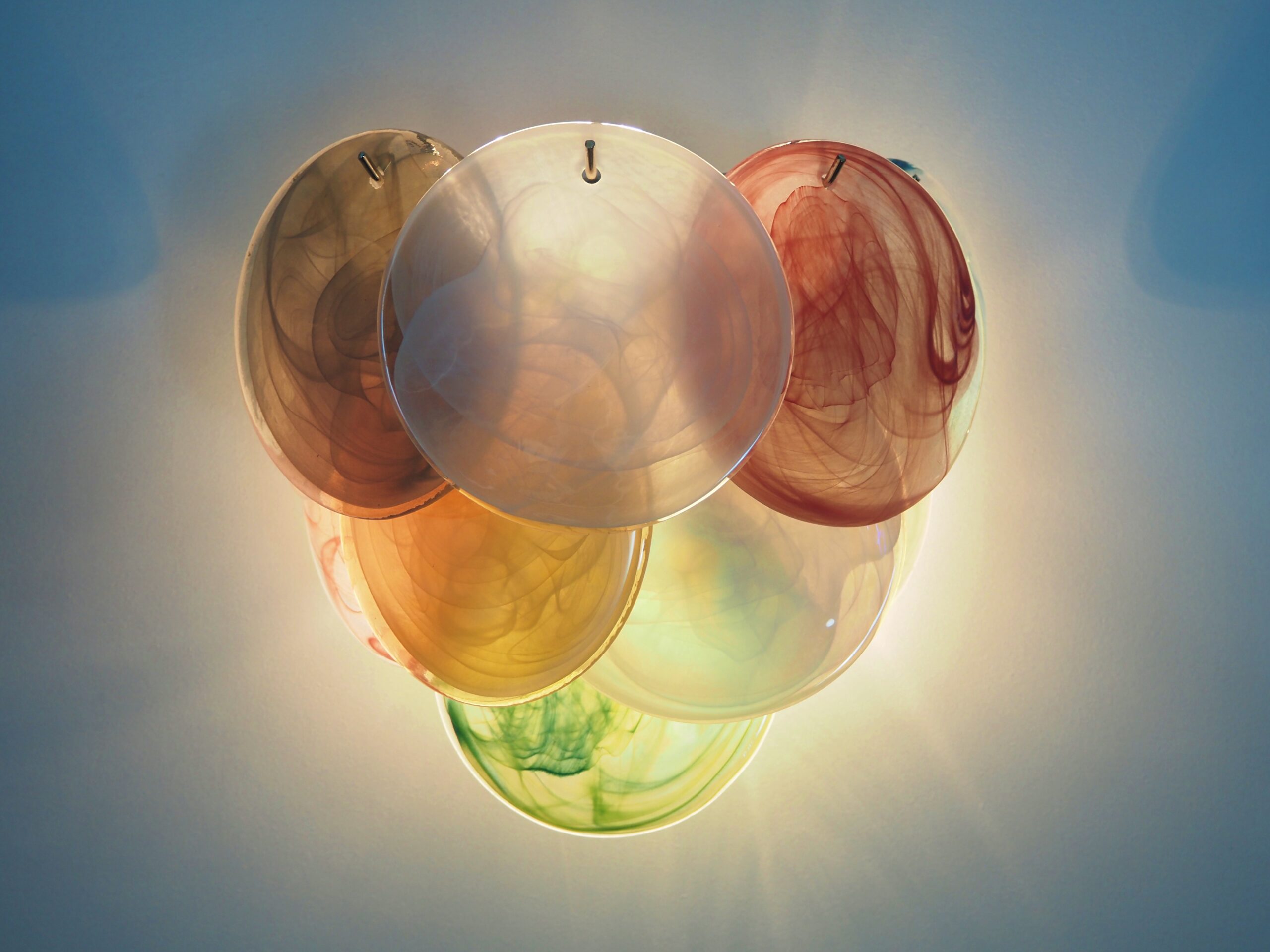 Murano Vegglampe – 10 Multifarge Diskglass – 2 stk – detalj 1 – Murano Classics
