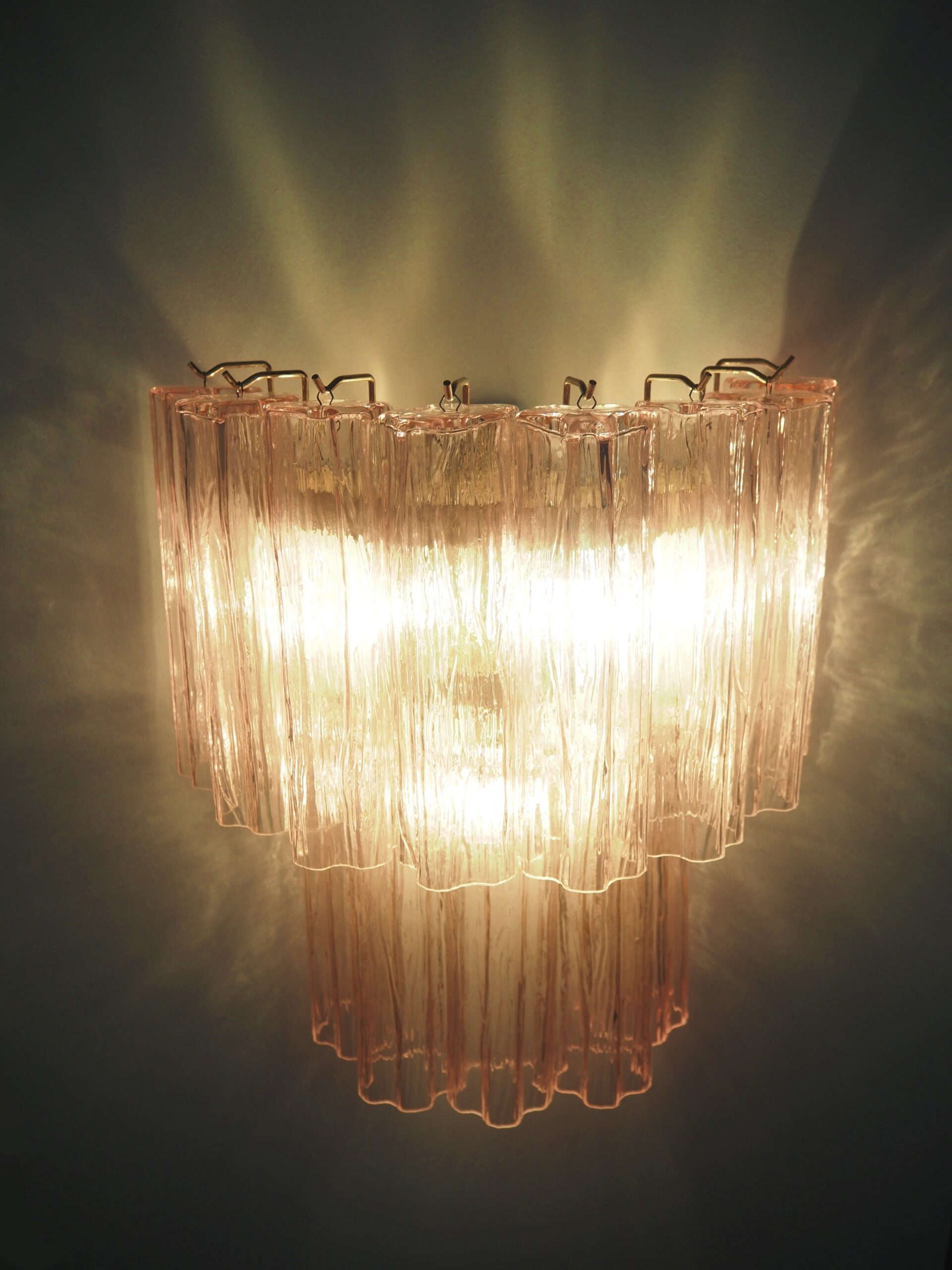Murano Vegglampe – 13 Rosa Glassrør – 2 stk – detalj 1 – Murano Classics