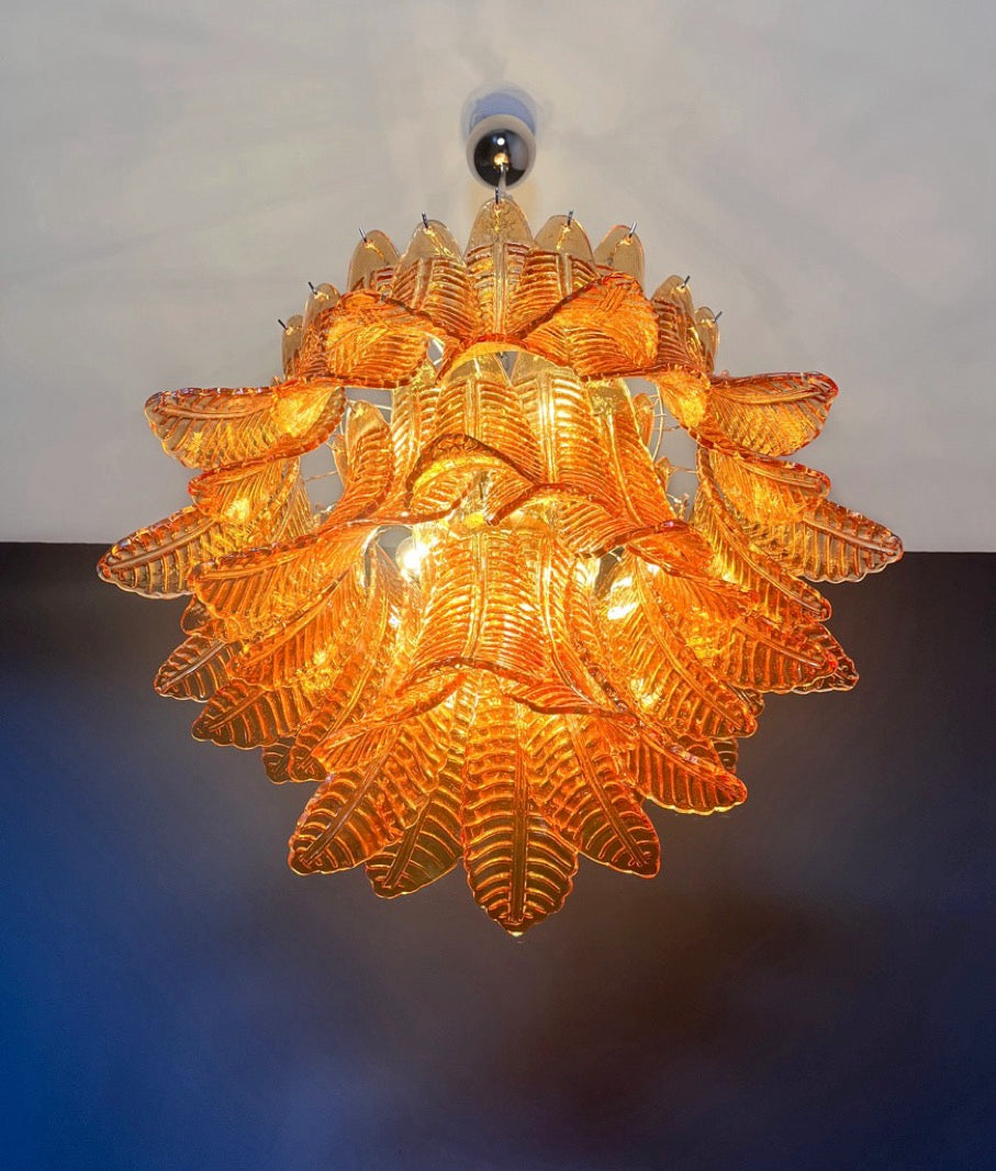 Murano Lysekrone – 48 Gule Felciglass – detalj 3 – Murano Classics