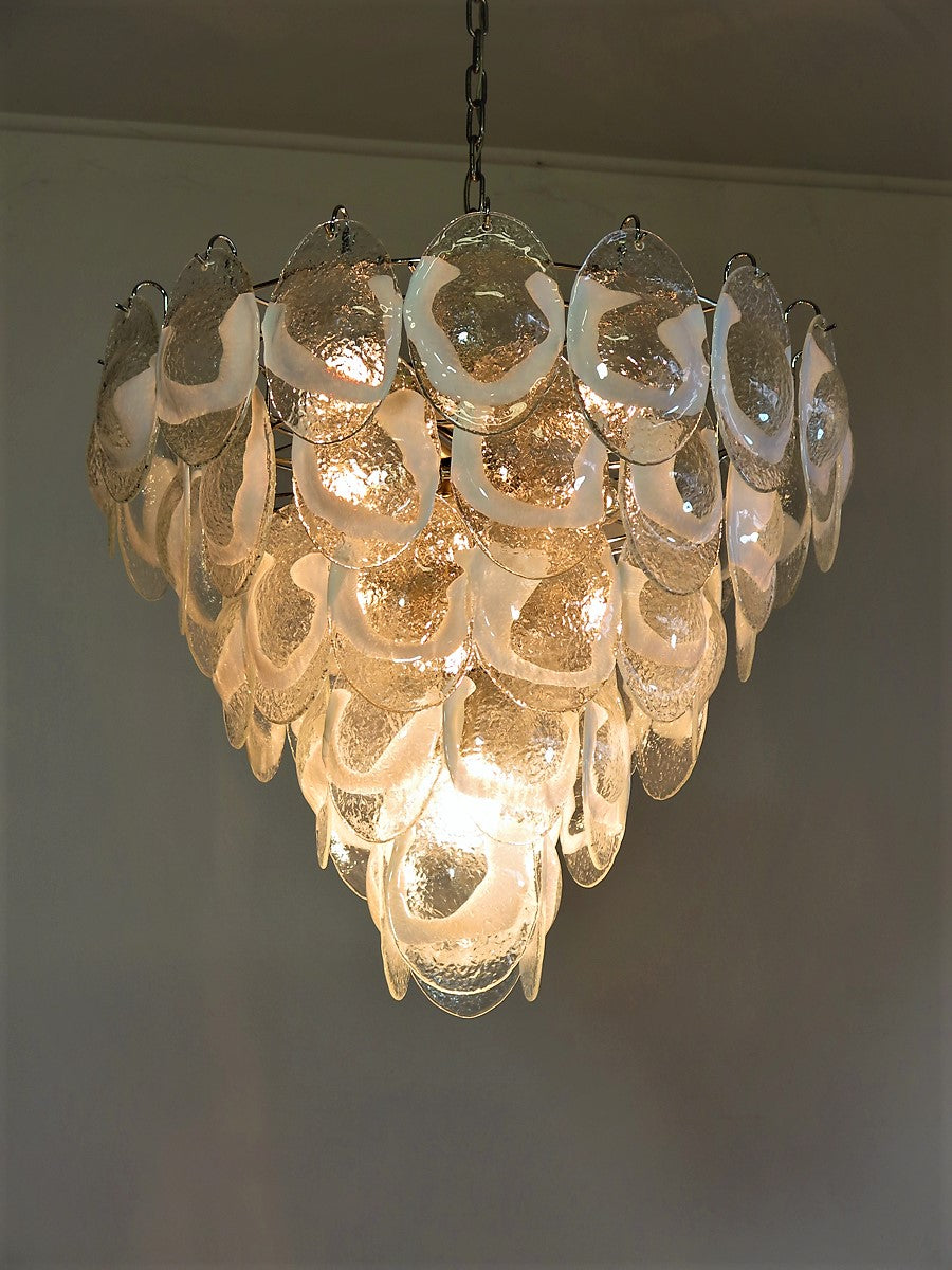 Murano Lysekrone – 50 Hvite Klare Konglebladglass – detalj 10 – Murano Classics