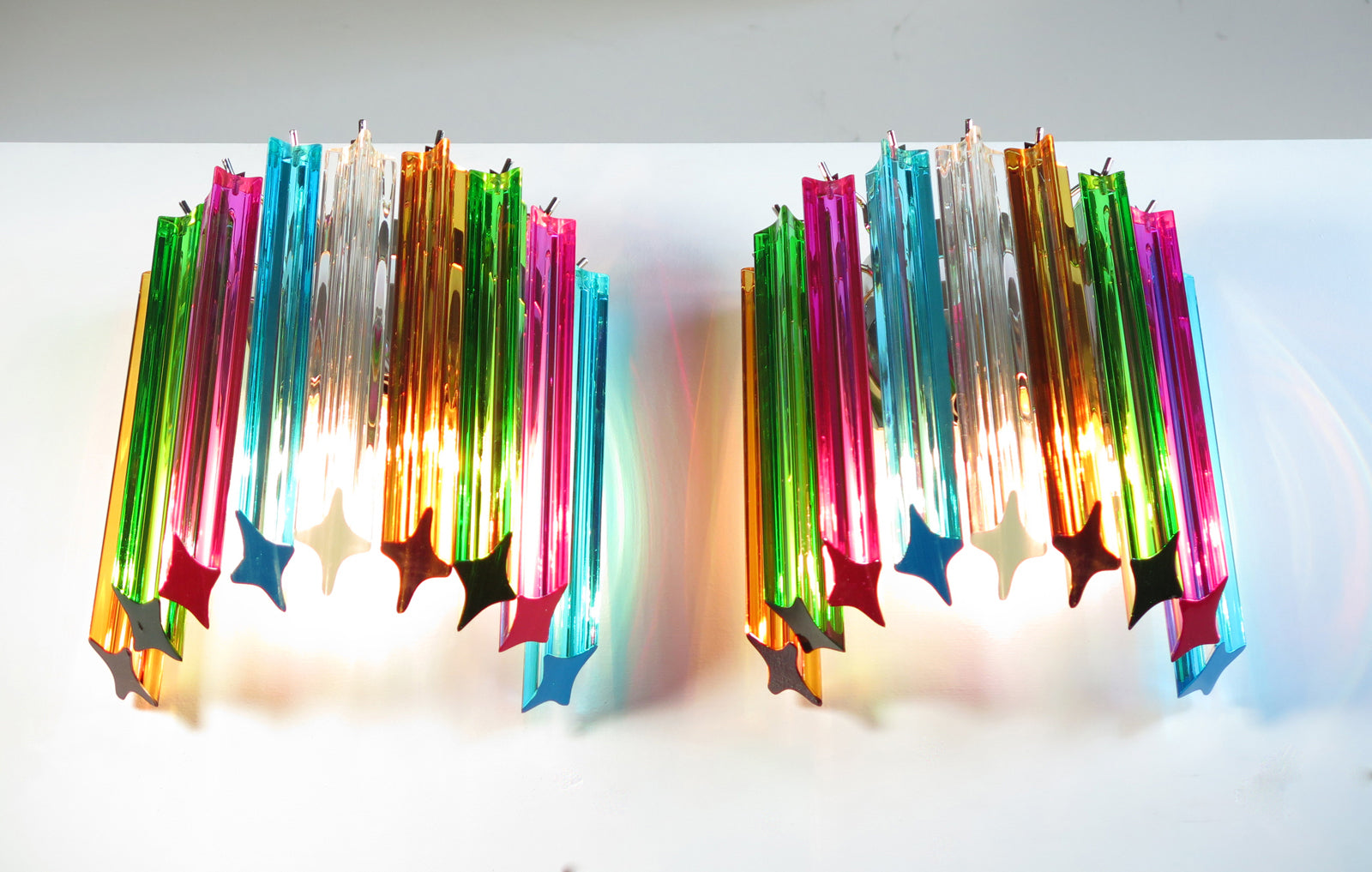 Murano Vegglampe | 9 Multifarge Prismeglass | 2 stk